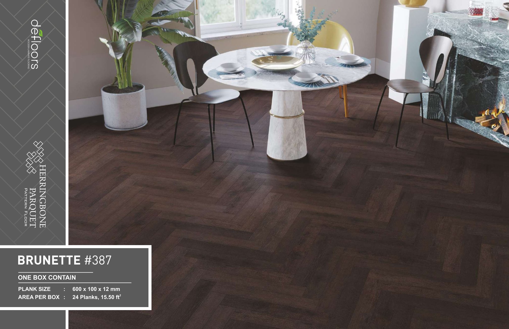 Defloors Brunette #387 Herringbone Parquet - 12mm