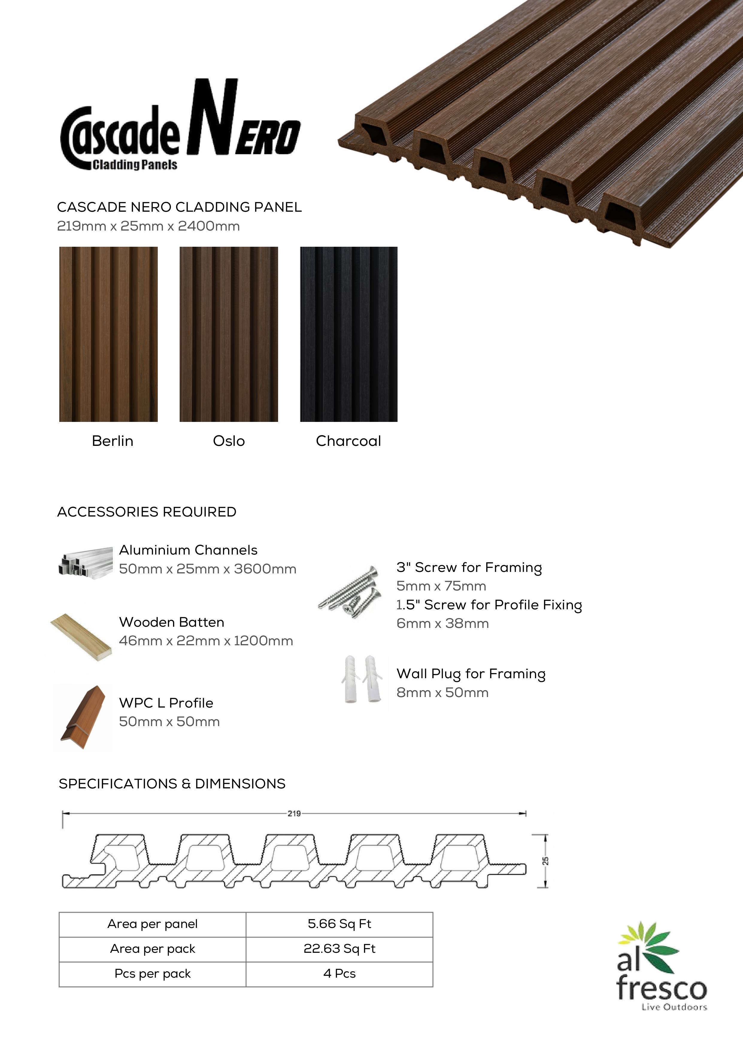 CASCADE Nero CLADDING PANEL  218mm x 25mm x 2400mm