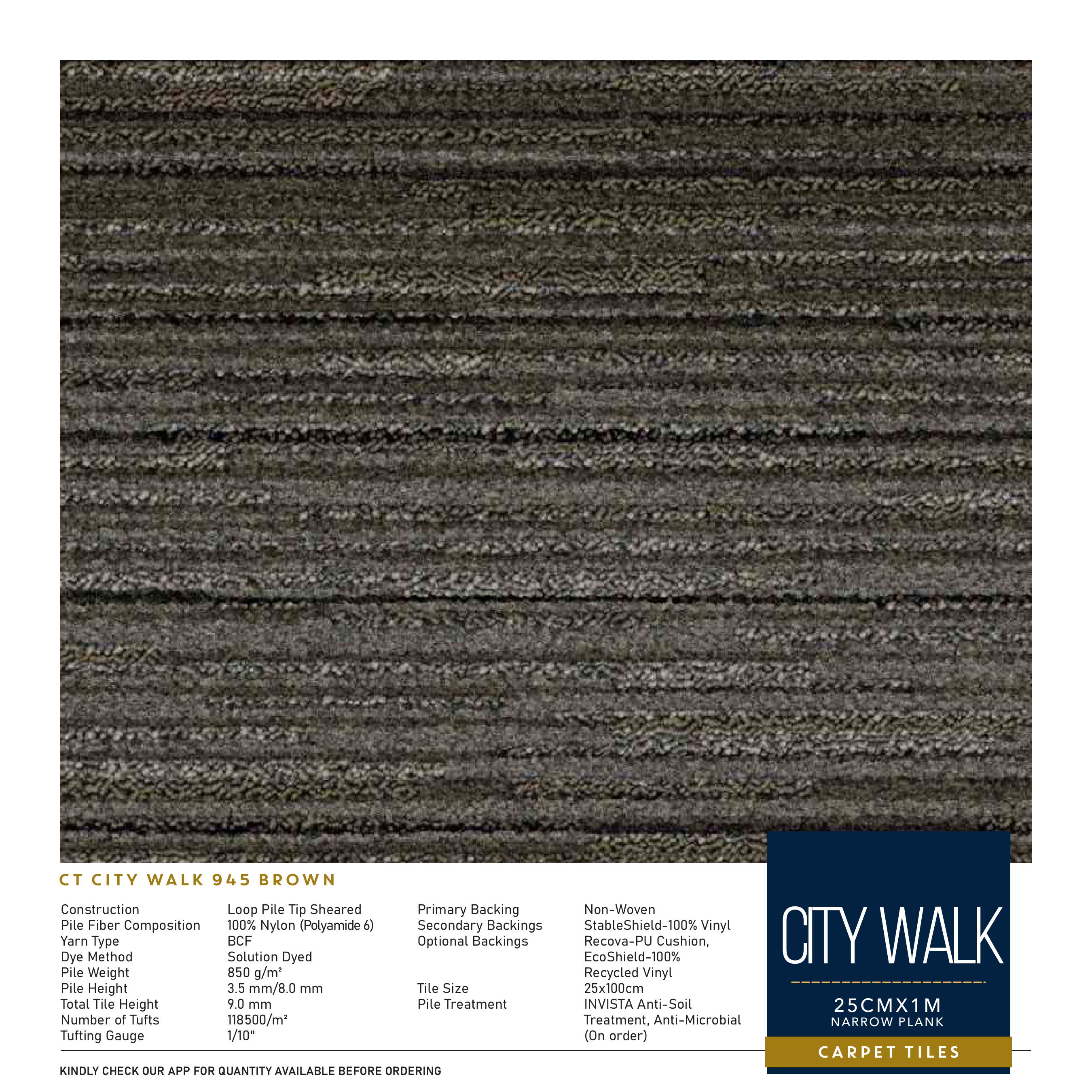 City Walk Divine Carpet Tile - 25CMX1M Narrow Plank