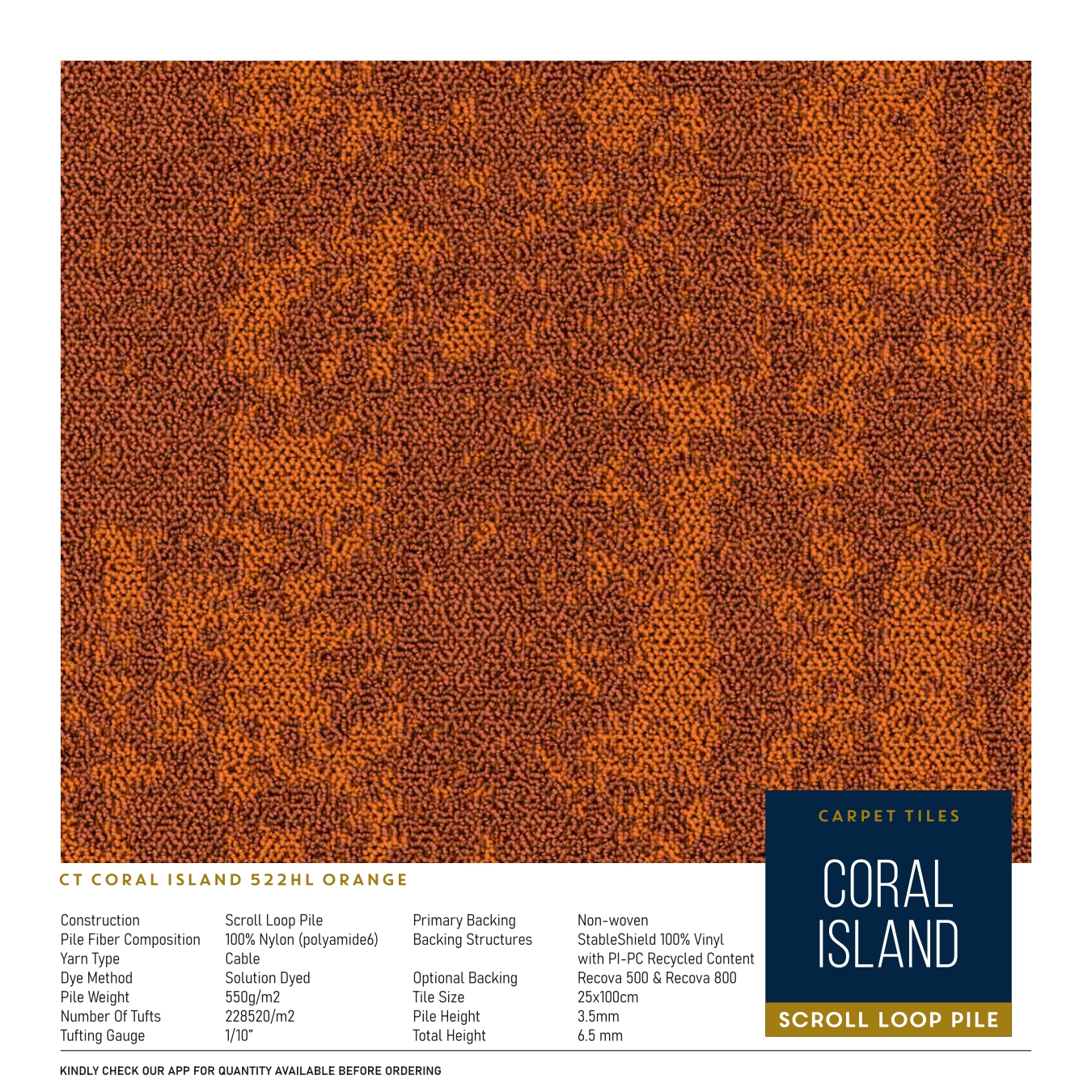 Coral Island 522 HL Orange Carpet Tile – Divine Design