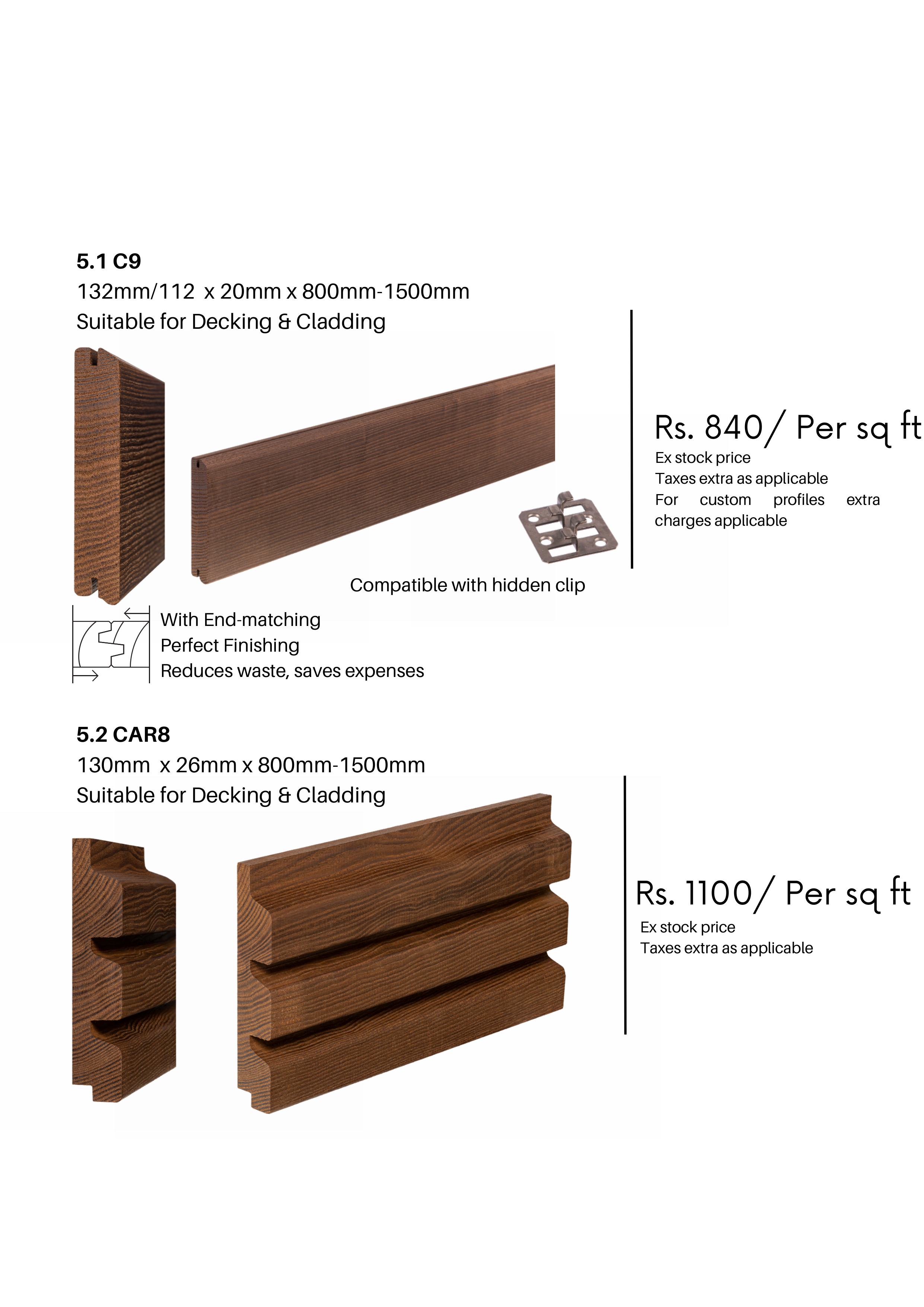 Thermory Ash Wood Deck Planks – 132mm/112  x 20mm x 800mm-1500mm Flooring