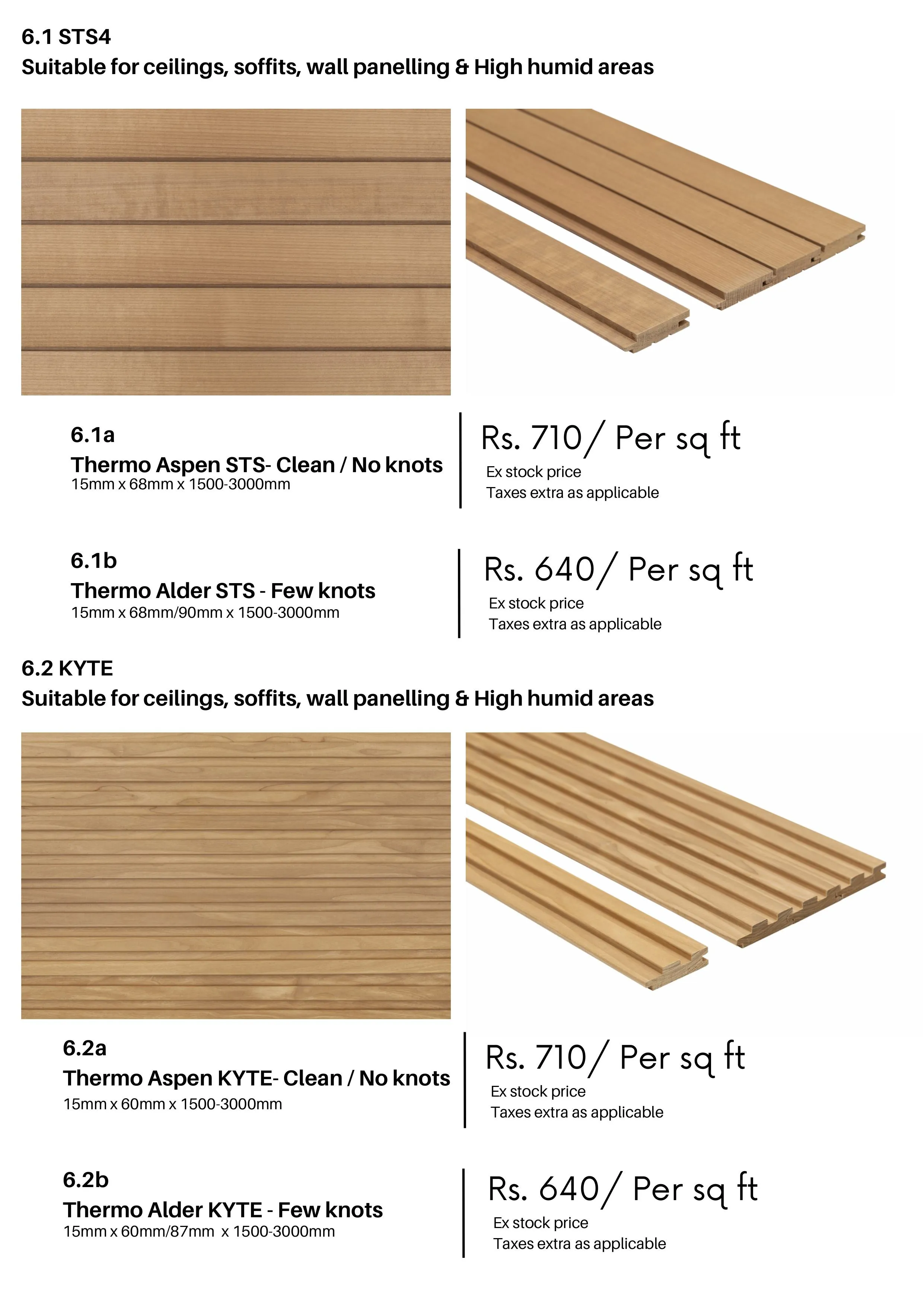 Thermo Aspen STS- Clean / No knots 15mm x 68mm x 1500-3000mm