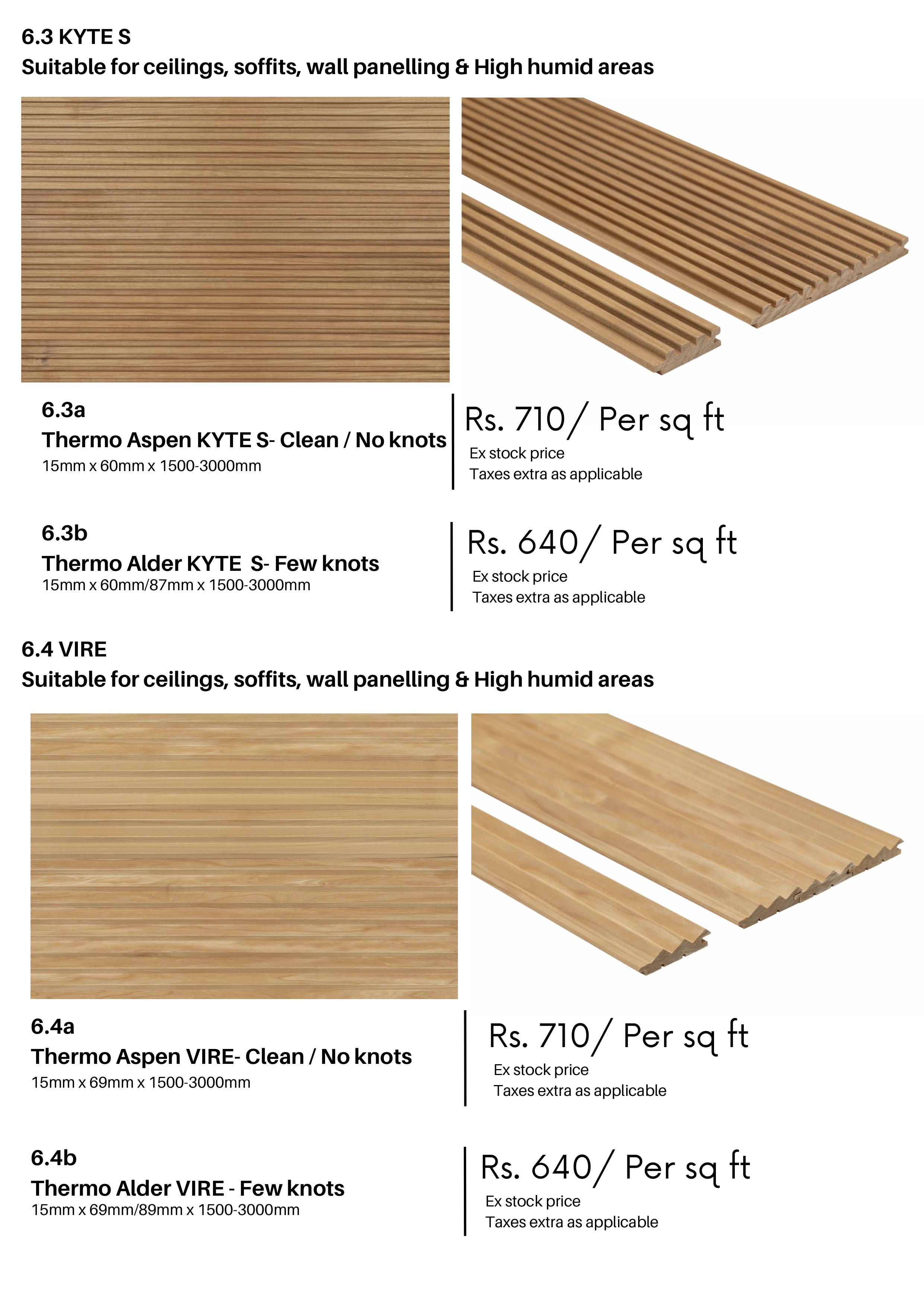Thermo Aspen STS- Clean / No knots 15mm x 68mm x 1500-3000mm