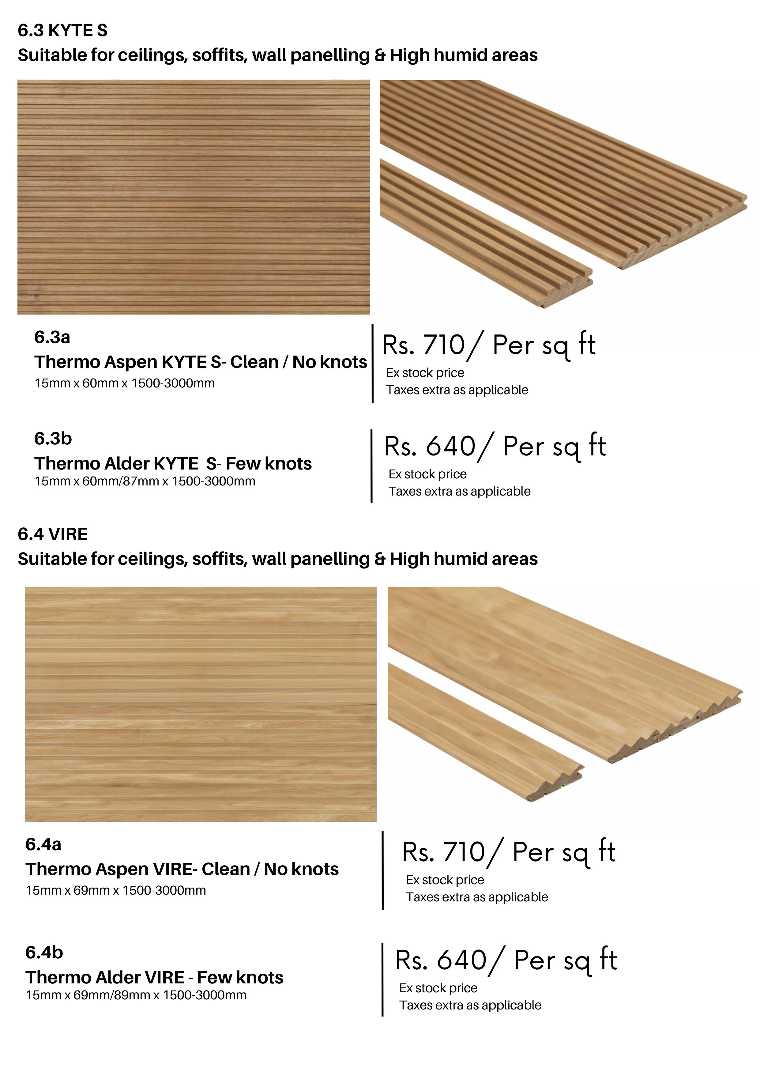 Thermo Aspen STS- Clean / No knots 15mm x 68mm x 1500-3000mm