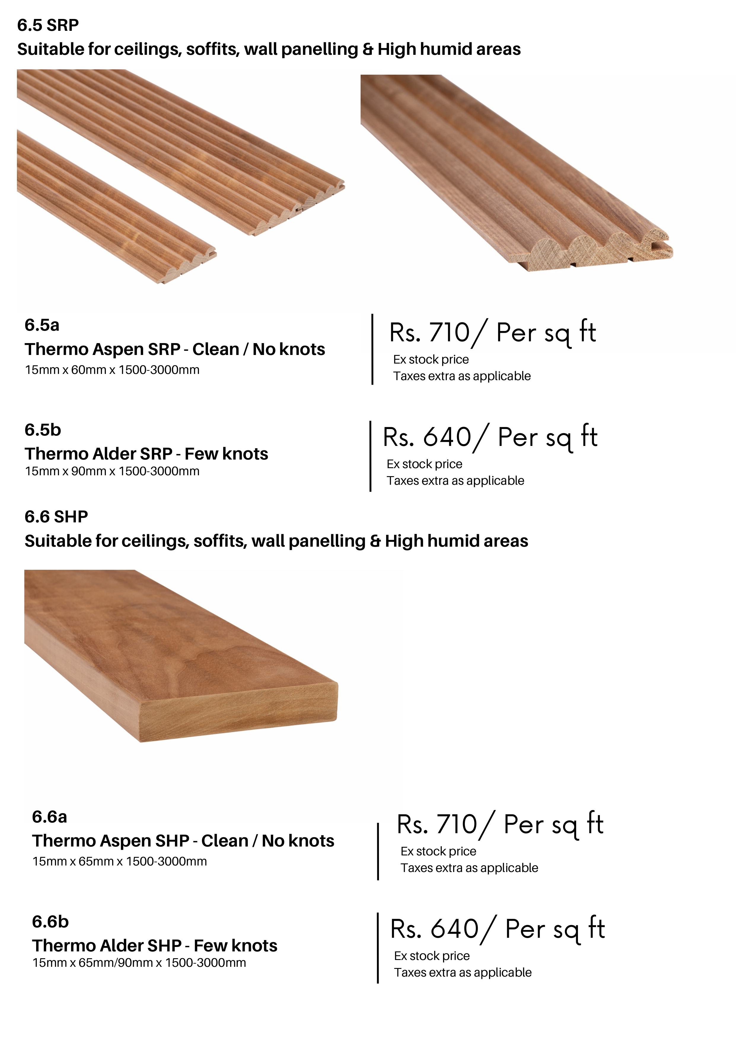 Thermo Aspen SRP- Clean / No knots 15mm x 60mm x 1500-3000mm