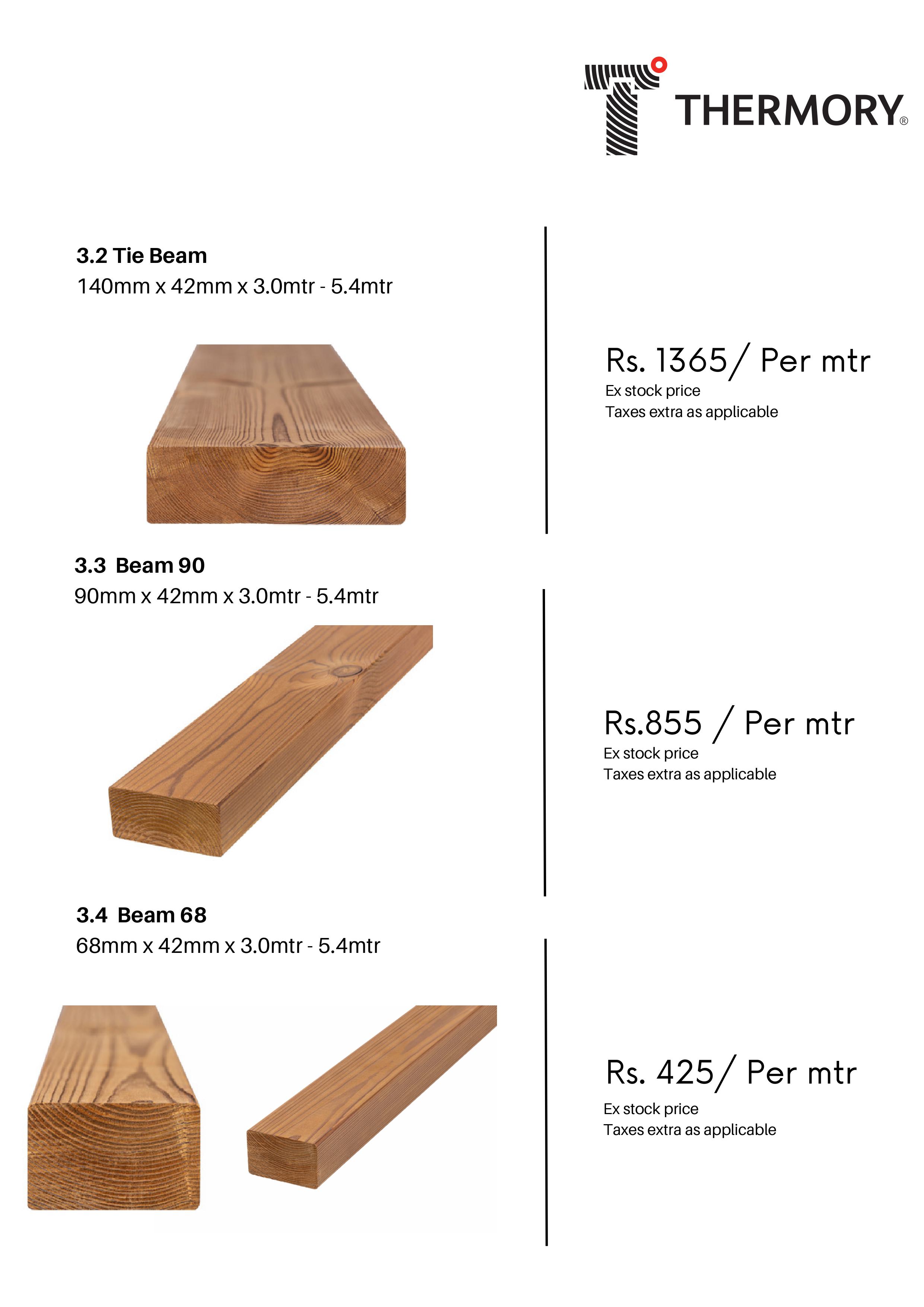 Tie Beam Thermo Pine Architectural & Pergola - 140mm x 42mm x 3.0mtr - 5.4mtr