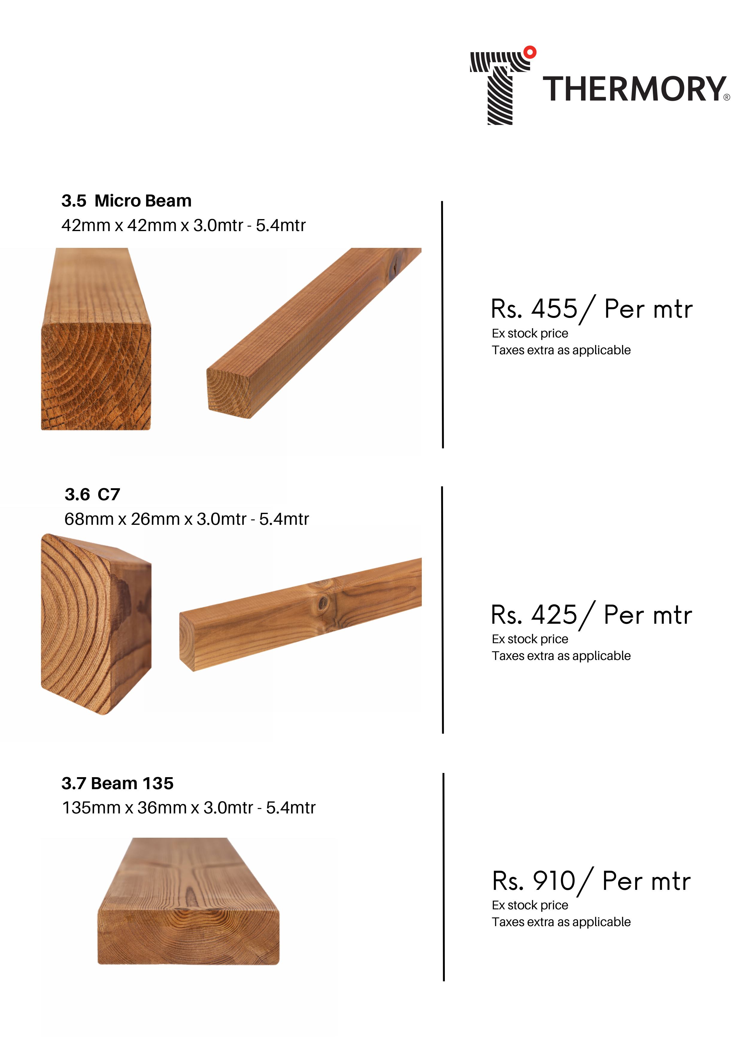 Micro Beam Thermo Pine Architectural & Pergola - 42mm x 42mm x 3.0mtr - 5.4mtr