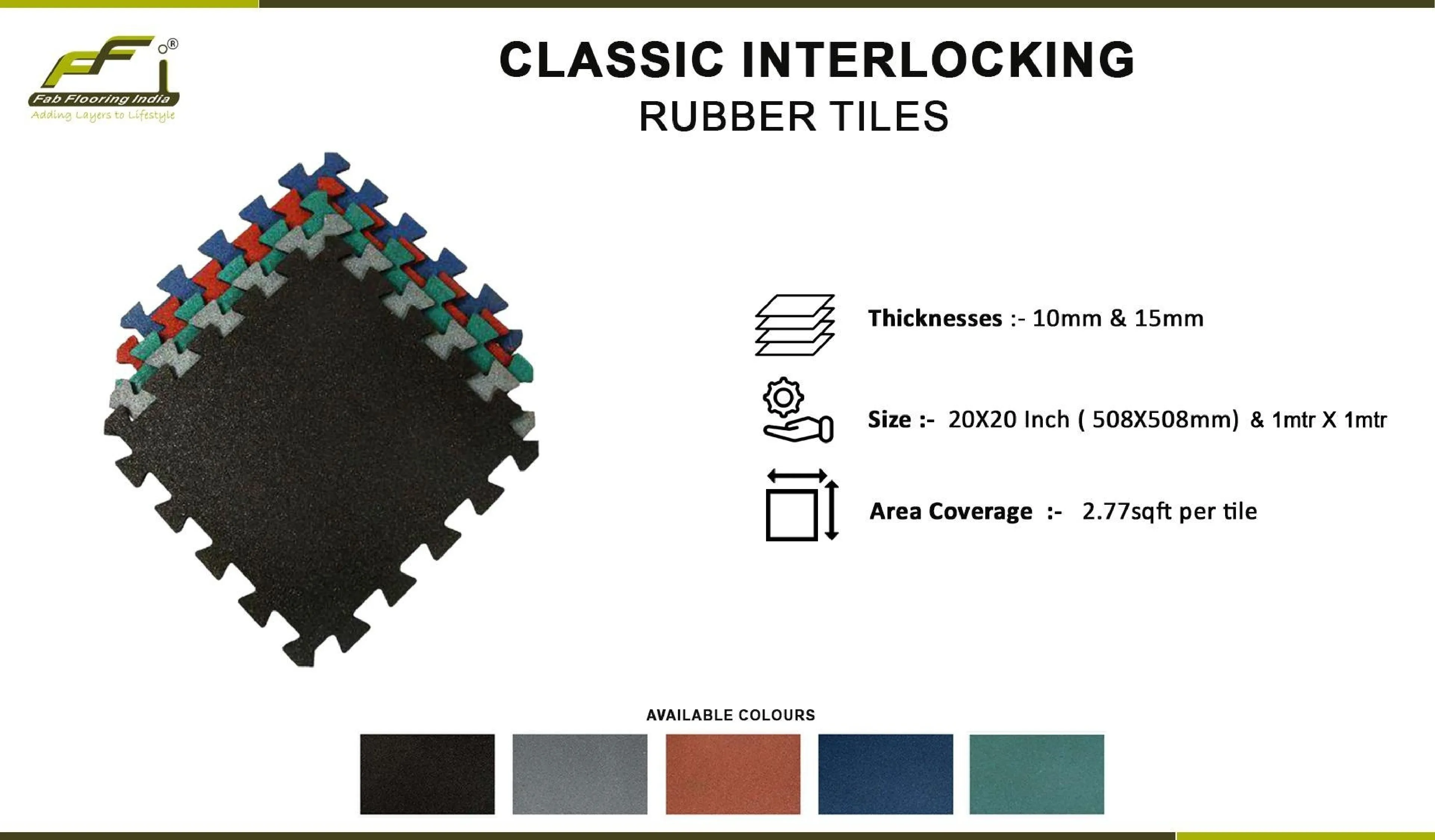 10mm & 15mm Classic Interlocking Rubber Gym Tiles