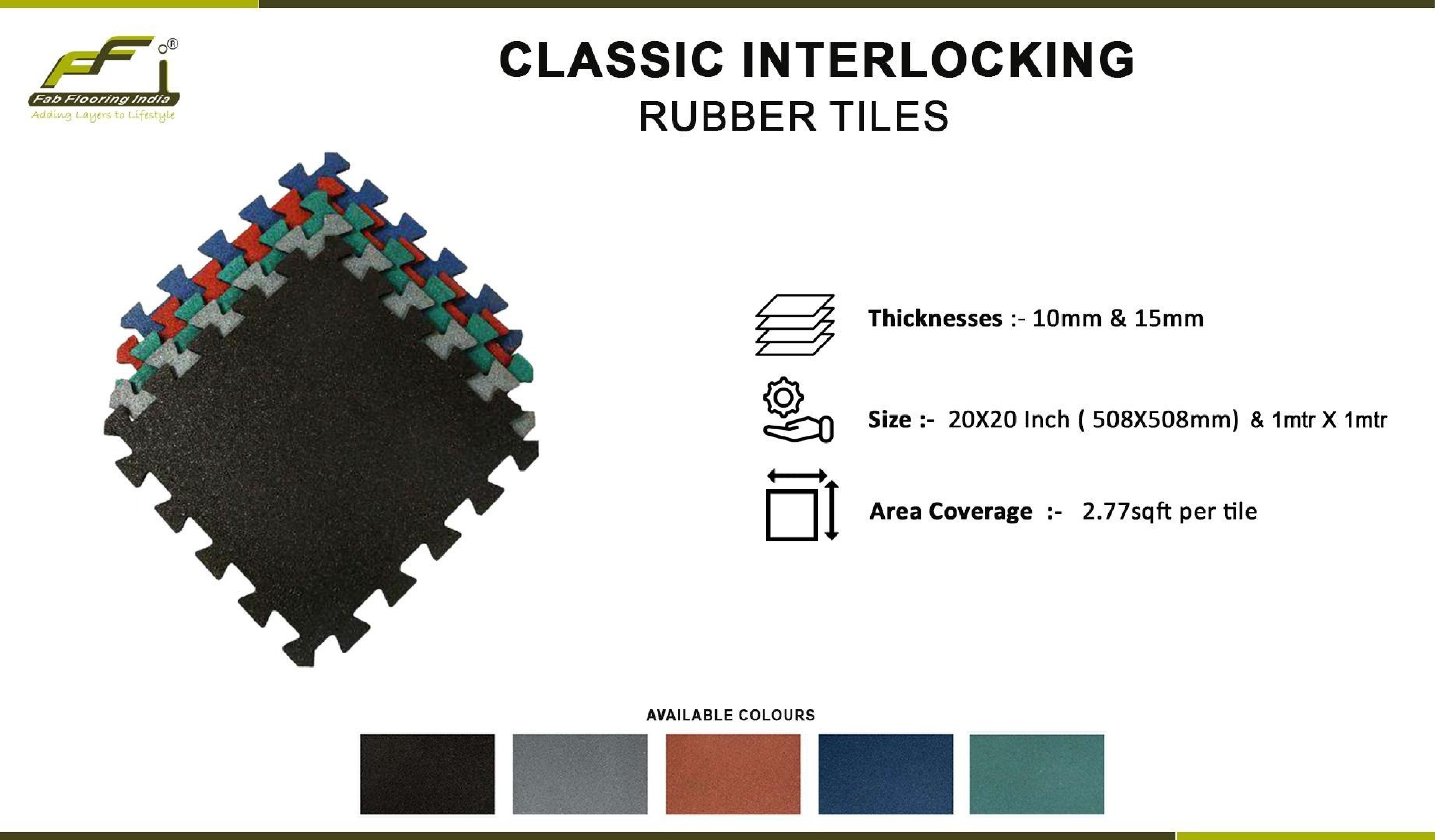 50mm Classic Interlocking Rubber Gym Tiles