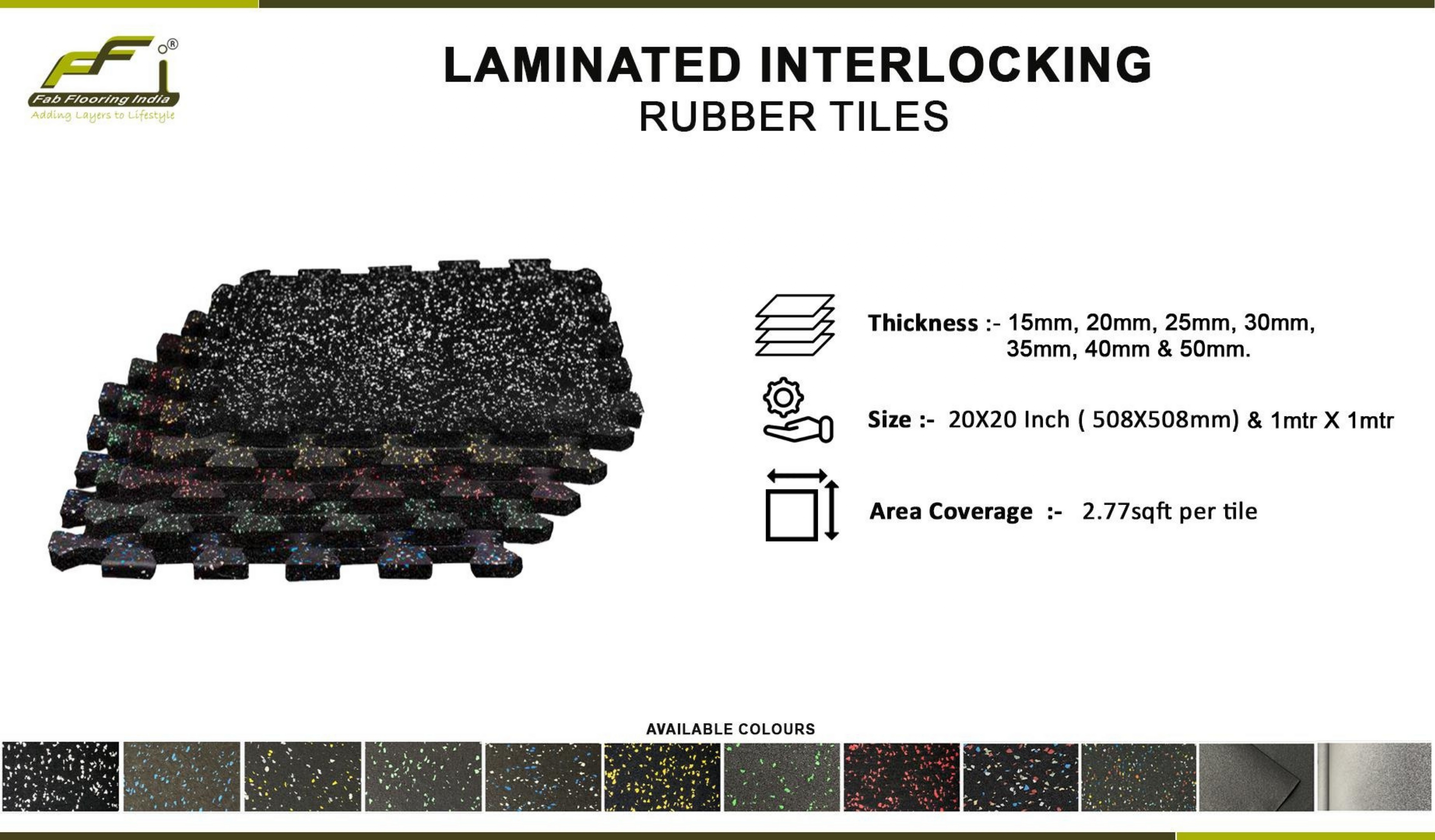 Classic Laminated Interlocking Rubber Gym Tiles | 50mm Thickness