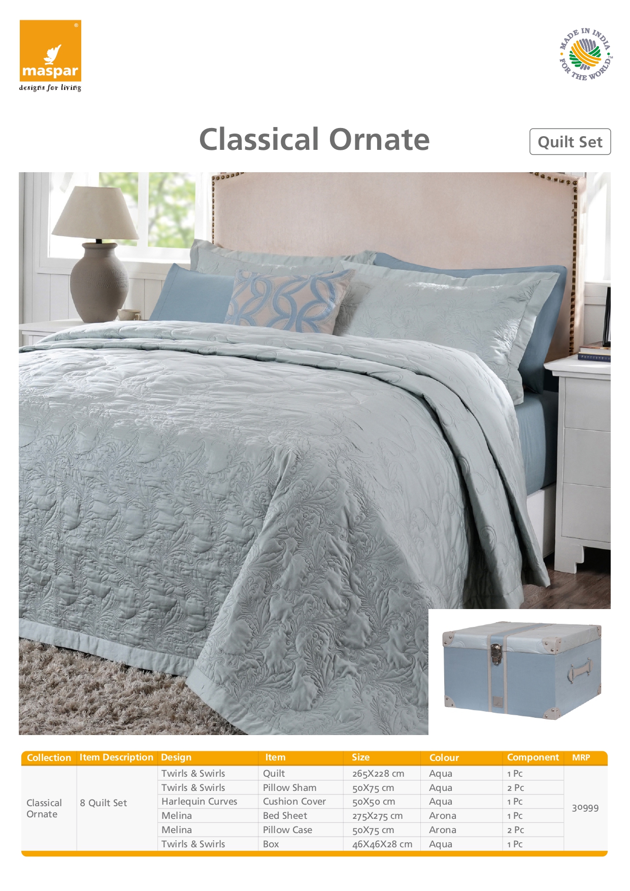 Twirls & Swirls 8 Pcs Quilt Set - Aqua & Arona