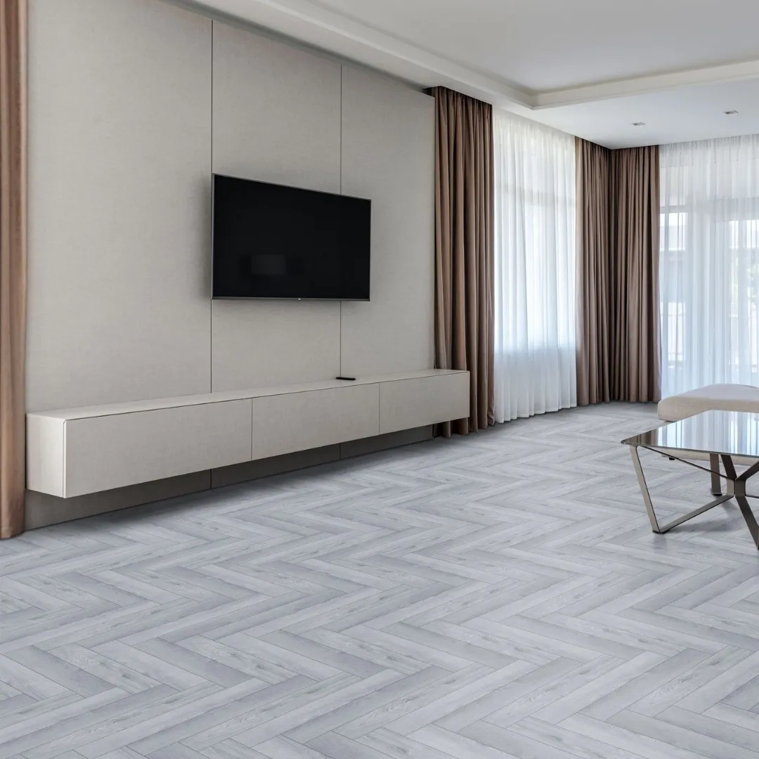 #HG13 Concrete Grey Herringbone Flooring | Modern Elegance