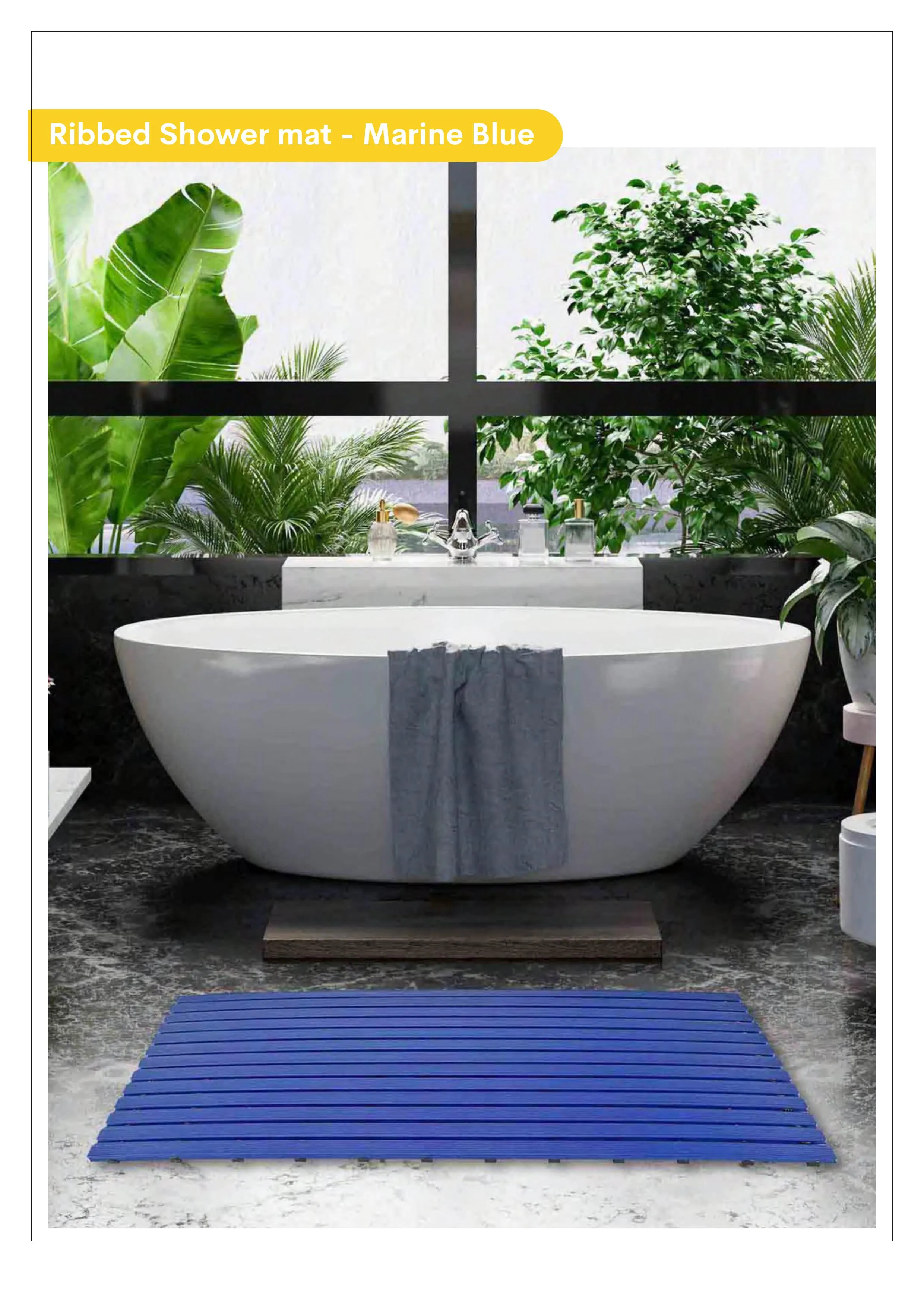 Marine Blue Ribbed Shower Mat | Anti-Slip Bath Rug