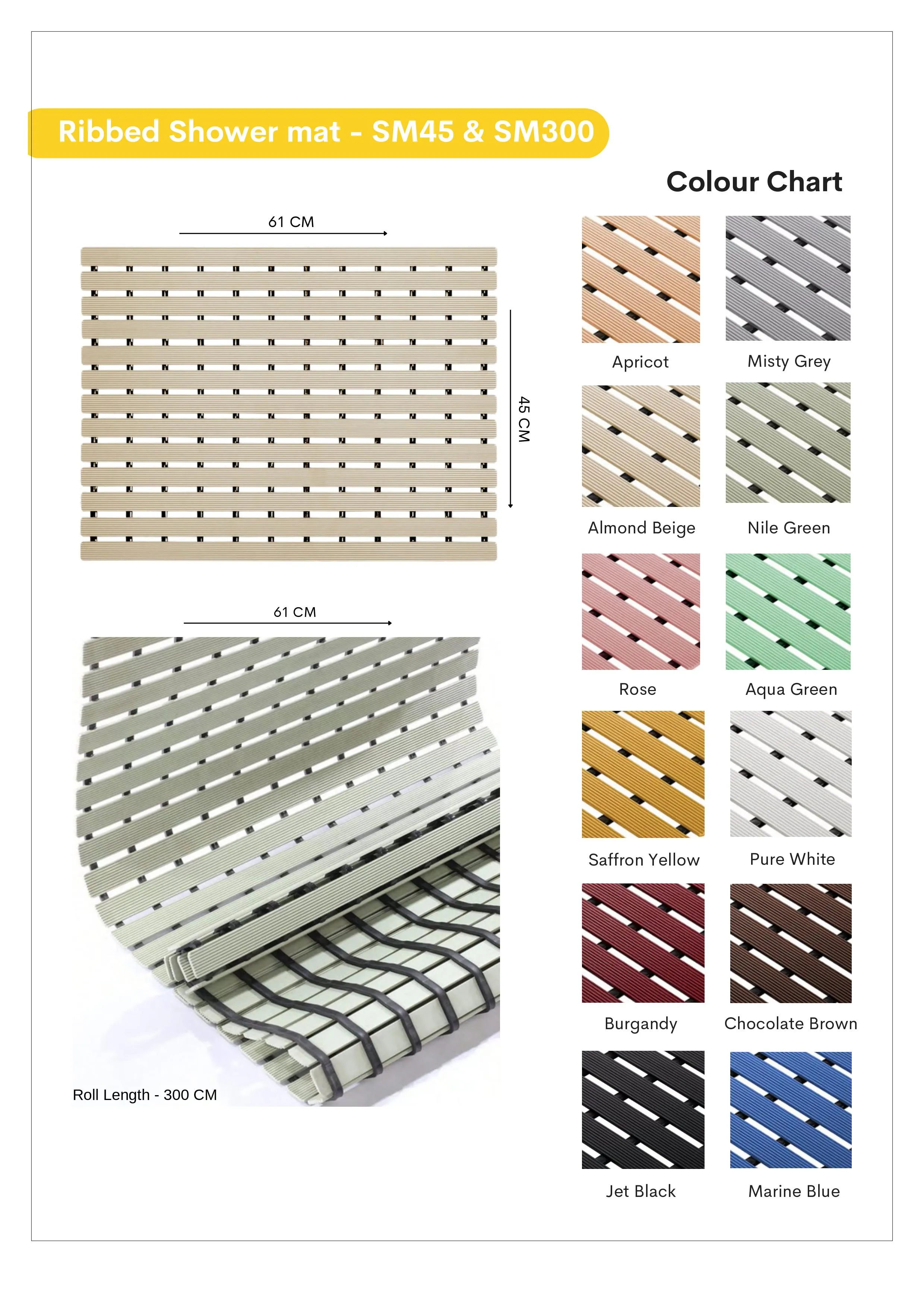 Ribbed Shower Mat - SM45 & SM300: Non-Slip Bath Safety & Comfort