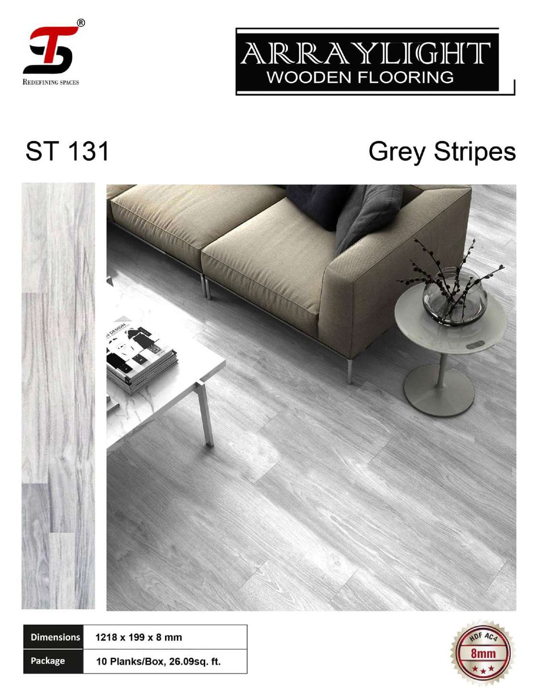 ST 131 grey stripes -Arraylight 8mm Laminate Flooring – Durable & Stylish