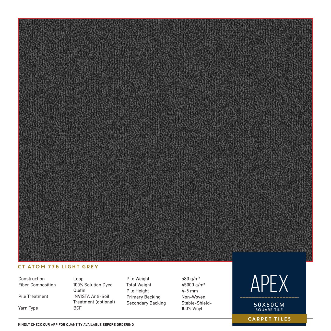 776 Light Grey Apex Carpet Tile 50x50cm - Durable & Stylish