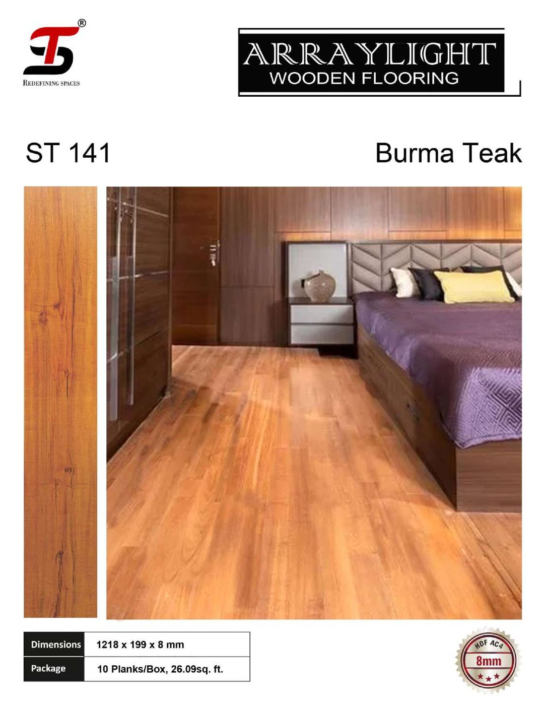 ST 141 burma teak -Arraylight 8mm Laminate Flooring – Durable & Stylish