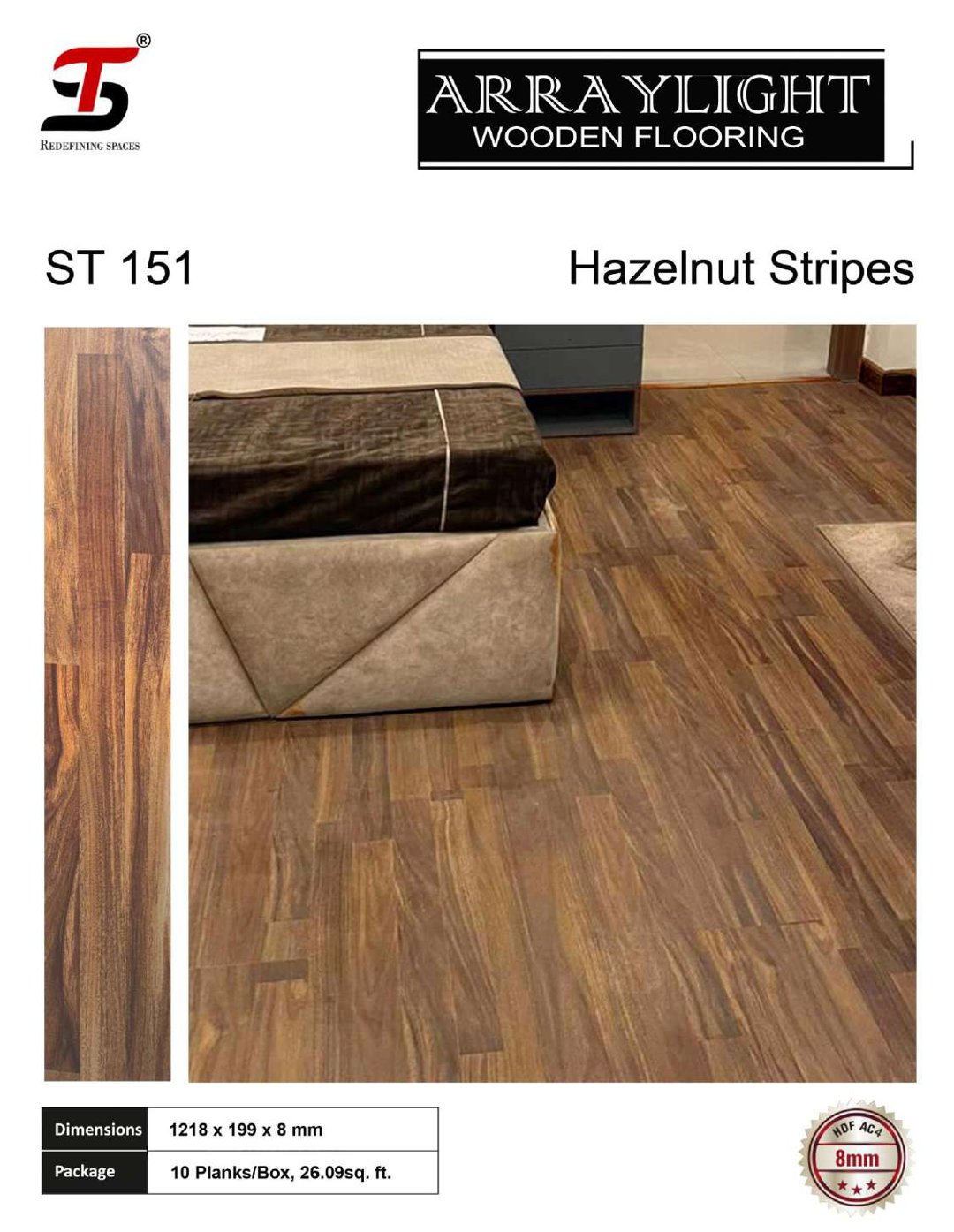 ST 151 hazelnut stripes -Arraylight 8mm Laminate Flooring – Durable & Stylish