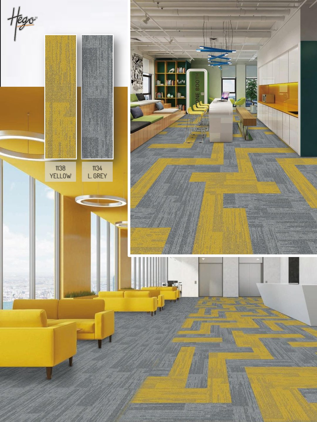 HEGO Rockstar Carpet Tile 1138 Yellow & 1134-L Grey