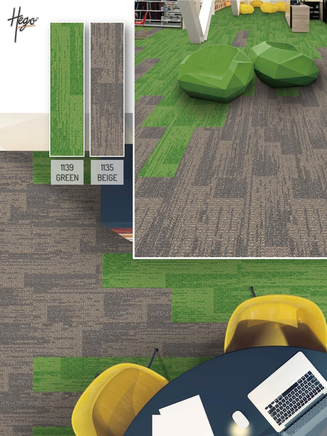 HEGO Rockstar Carpet Tile 1139-Green & 1135-Beige