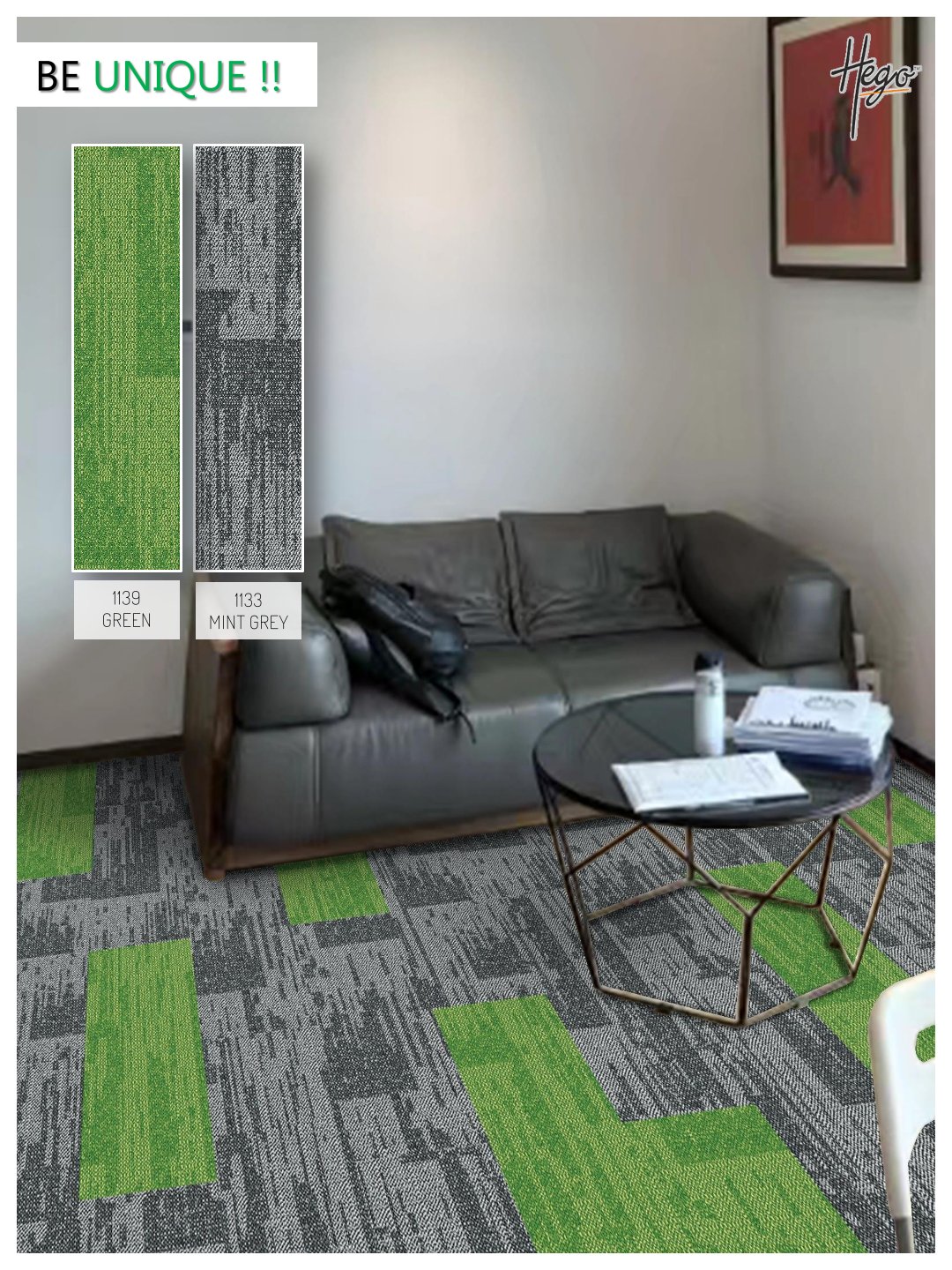 HEGO Rockstar Carpet Tile 1139-Green & 1133-Mint Grey