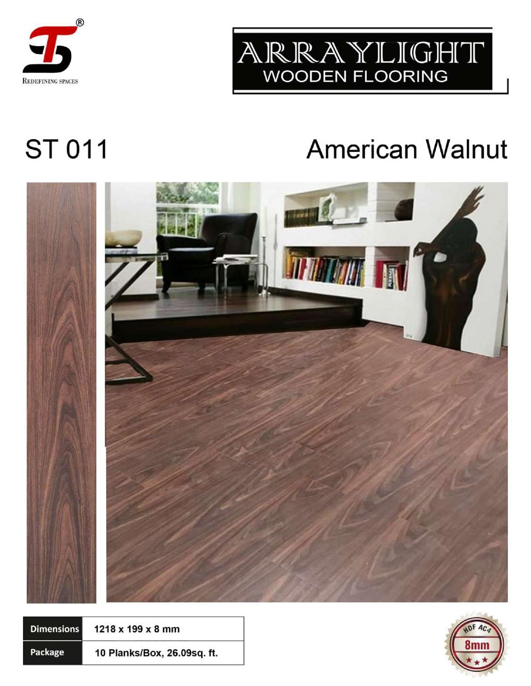 ST 011 american walnut -Arraylight 8mm Laminate Flooring – Durable & Stylish