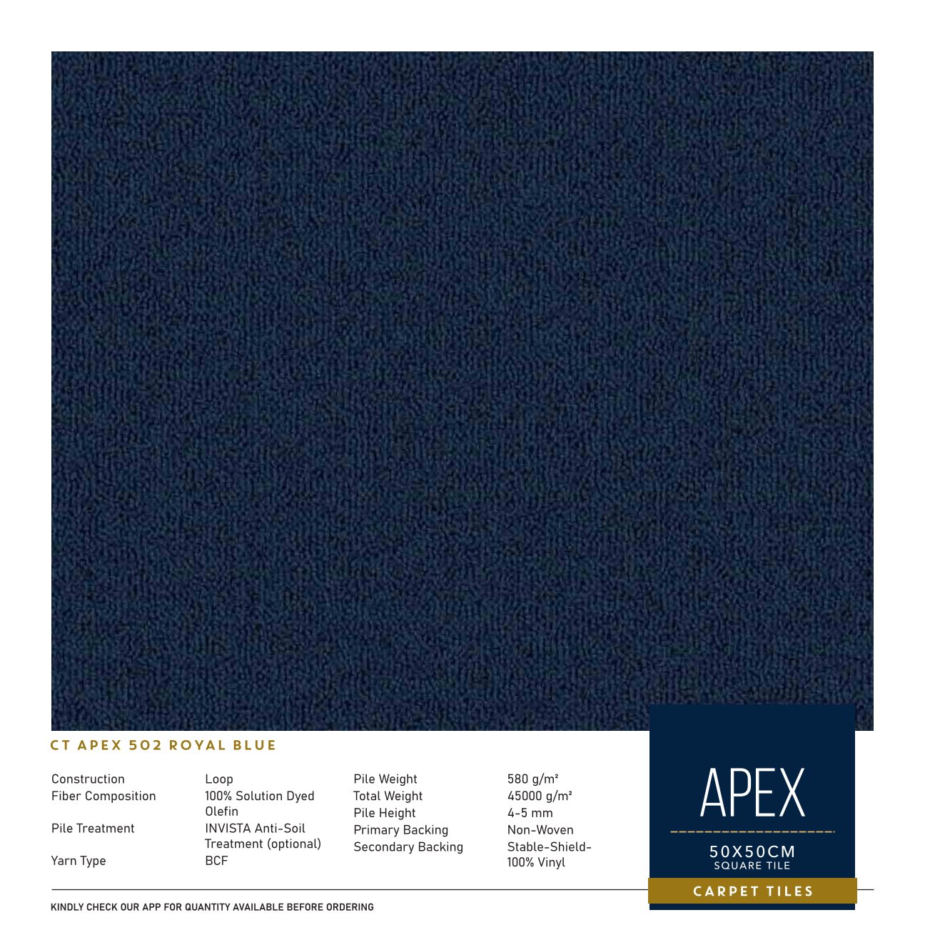 502 Royal Blue Apex Carpet Tile 50x50cm – Premium Quality