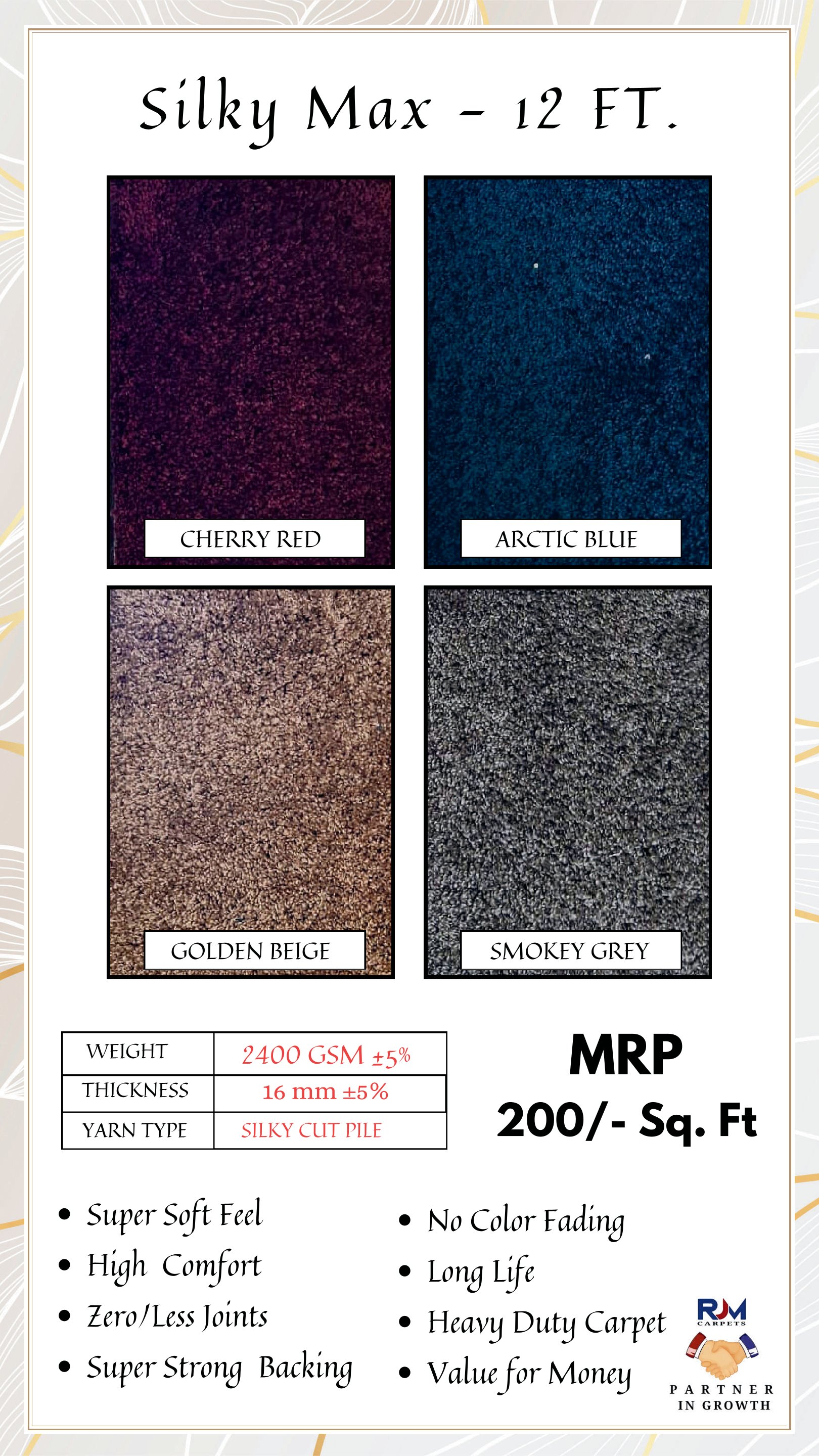 Silky Max Carpet Tile - Red, Blue, Grey, Beige