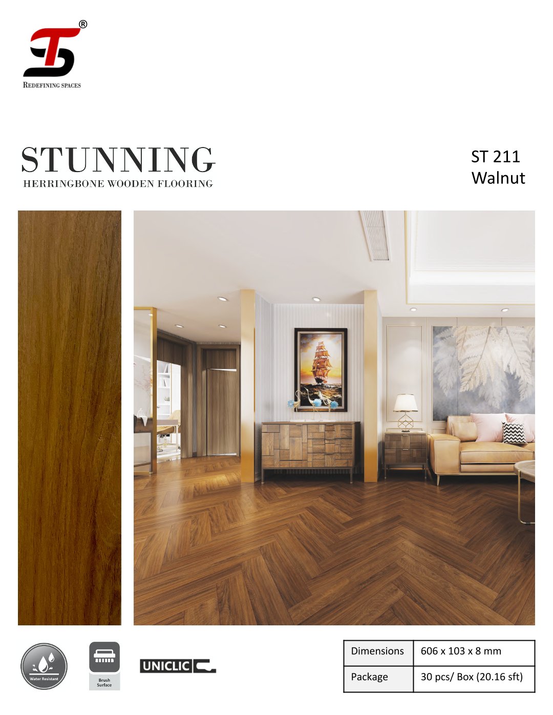 ST 211 walnut-Stunning 8mm Herringbone Wooden Flooring