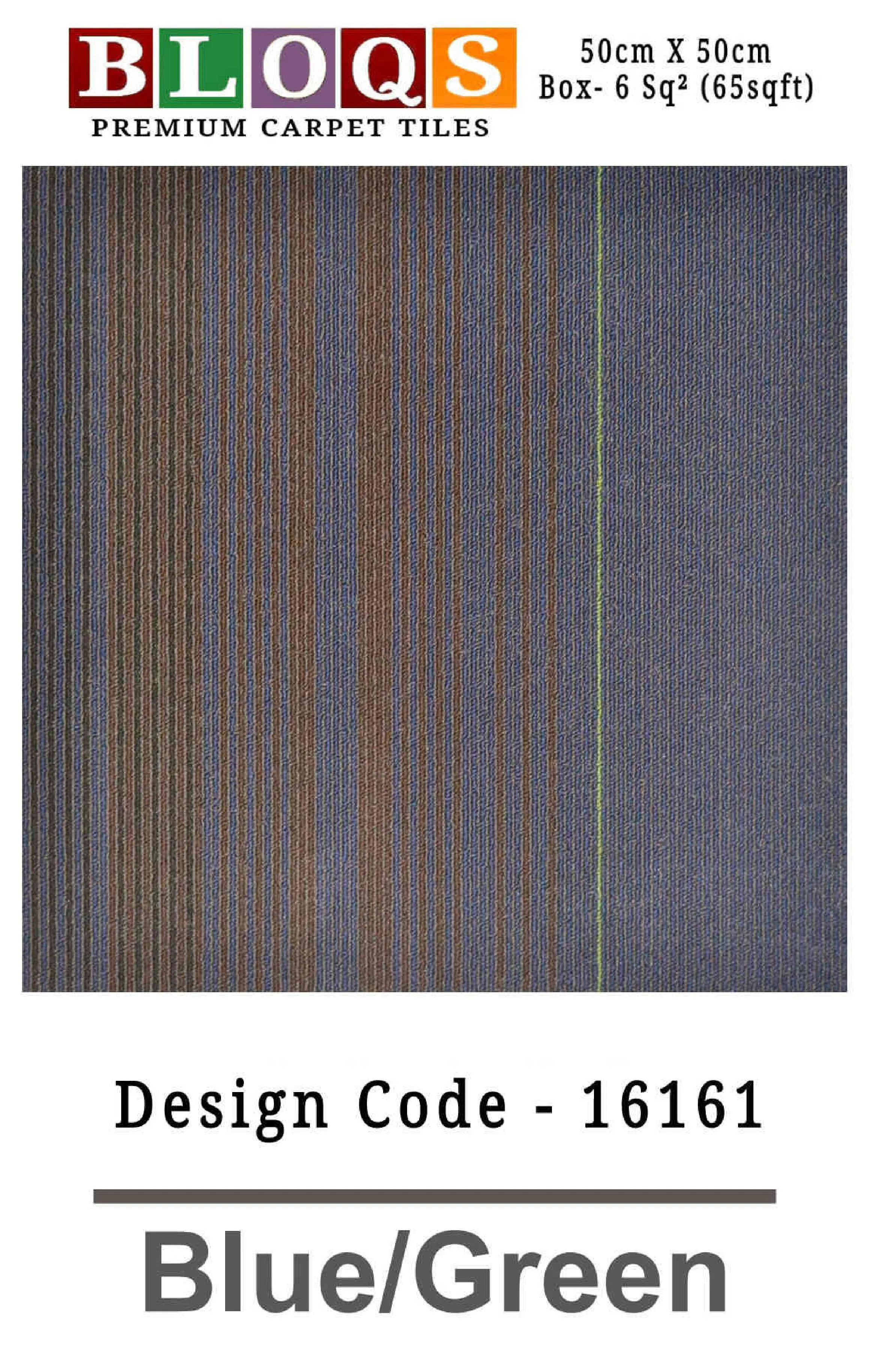 Blue/Green Bloqs Vito Carpet Tile 50cm x 50cm - 6 Sq² Box