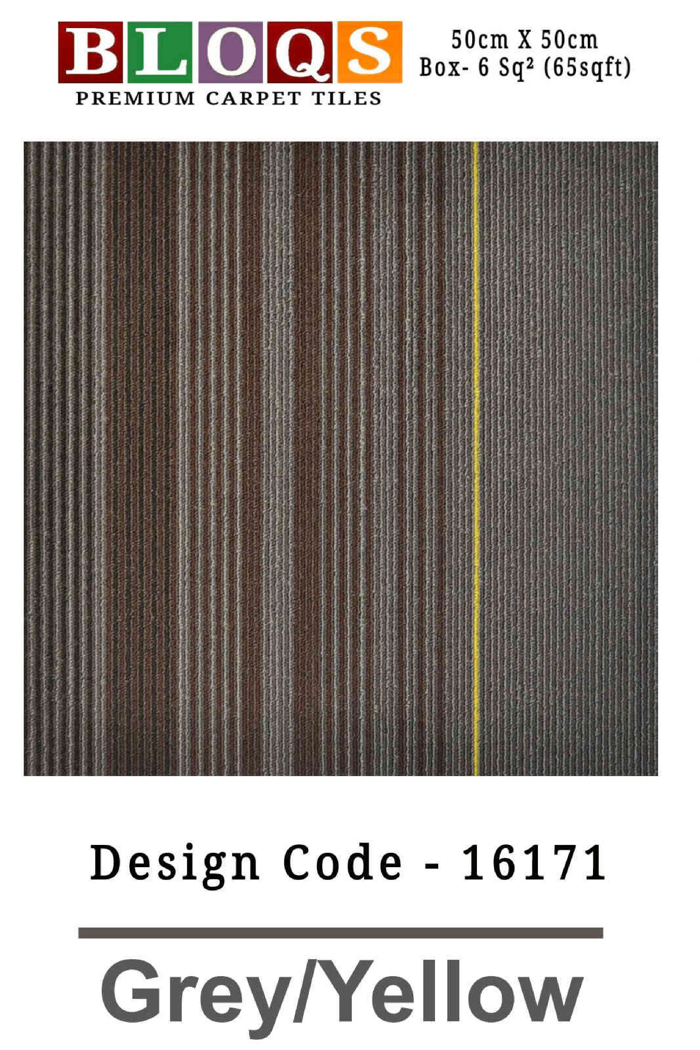 Grey/Yellow BLOQS Premium Carpet Tile Vito Floor (Box of 6)