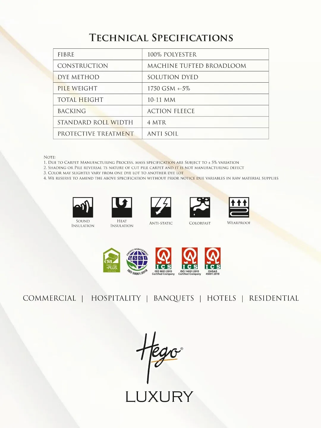 HEGO ICONIC CARPET Roll - Premium Quality Flooring Solution