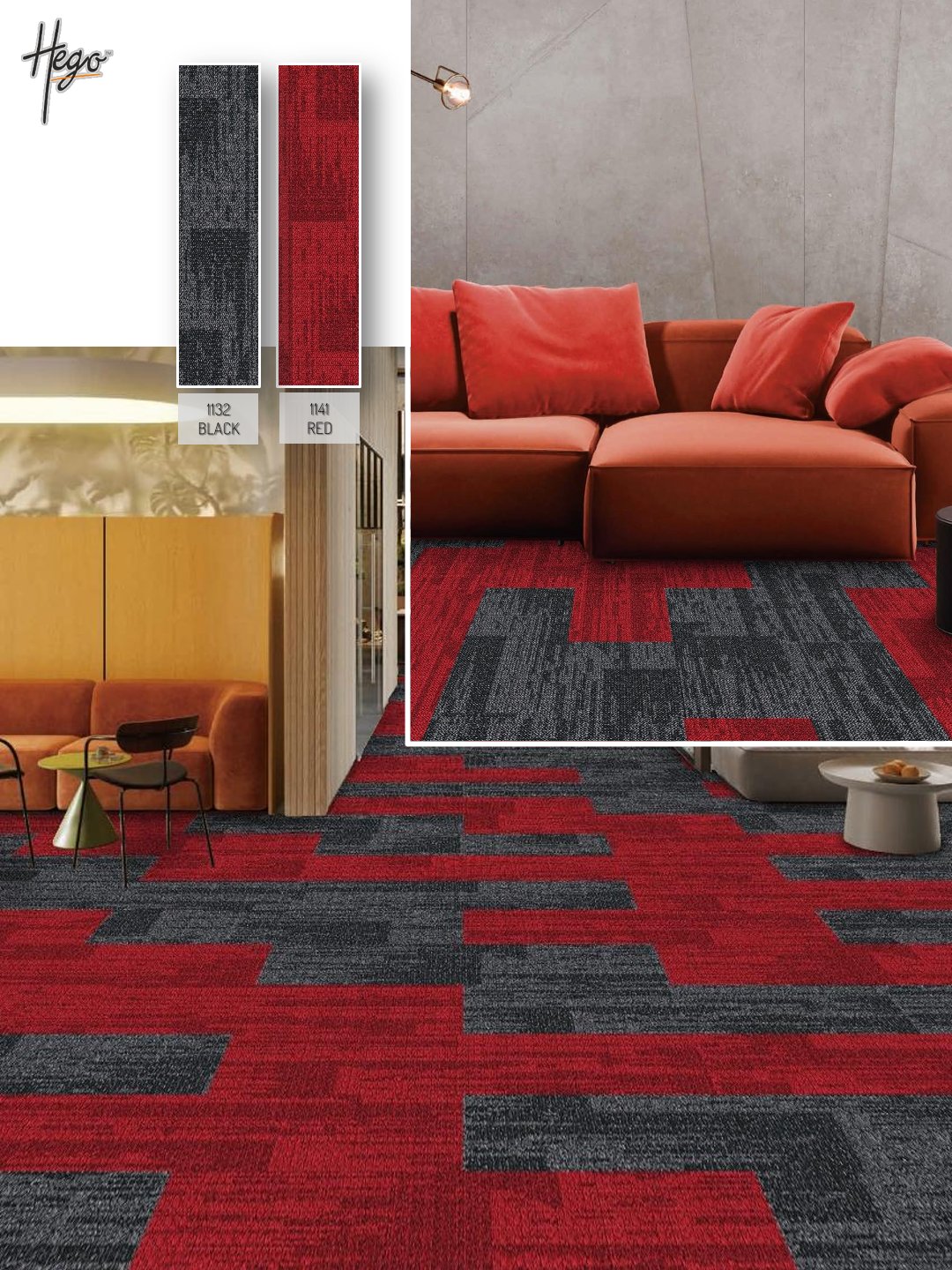 HEGO Rockstar Carpet Tile 1141-Red 1132-Black - Premium Quality