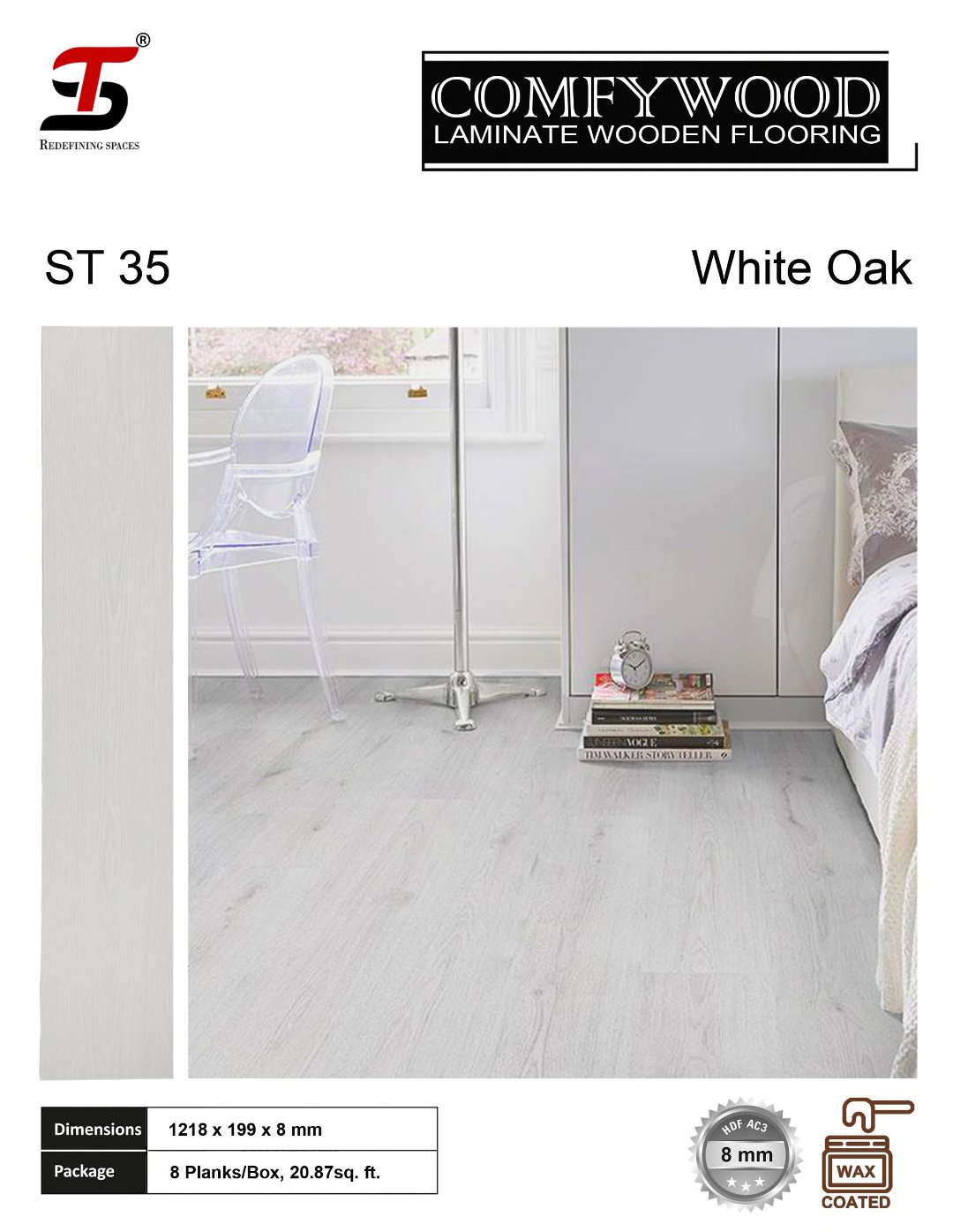 ST 35 white oak- ST Comfywood 8mm Laminate Flooring – Durable & Stylish