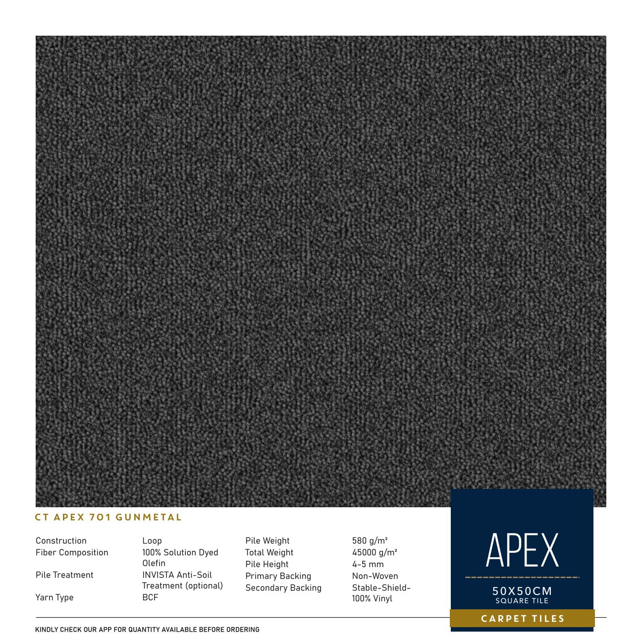 701 Gunmetal Apex Carpet Tile 50x50cm – Stylish Flooring