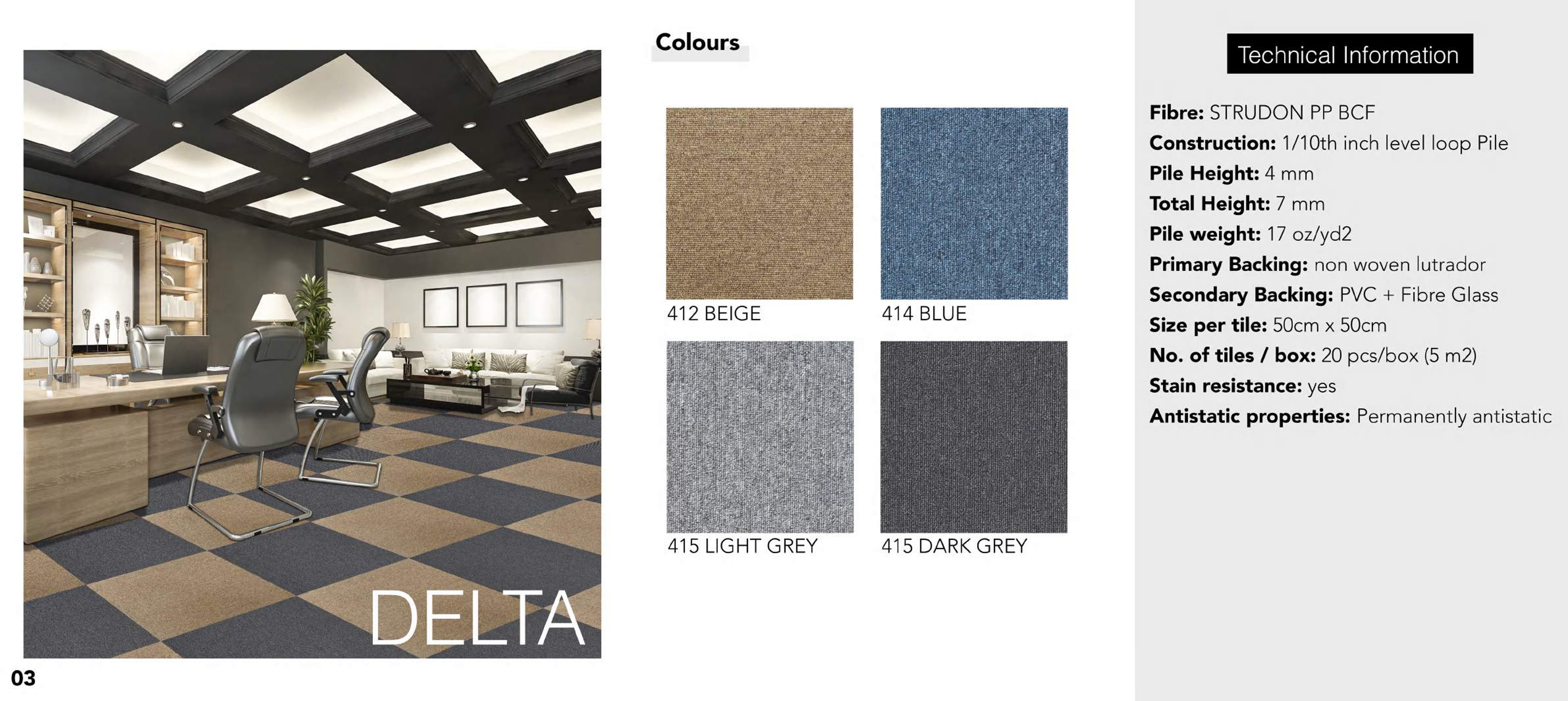 Delta Carpet Tile – Light Grey, Dark Grey, Blue, Beige