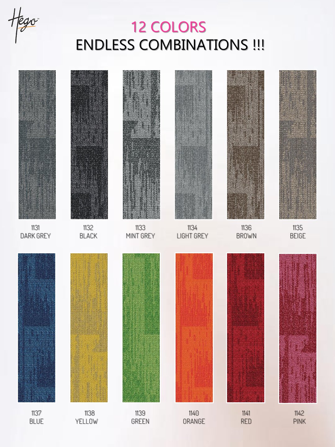 HEGO Rockstar Carpet Tile - 12 Vibrant Colors