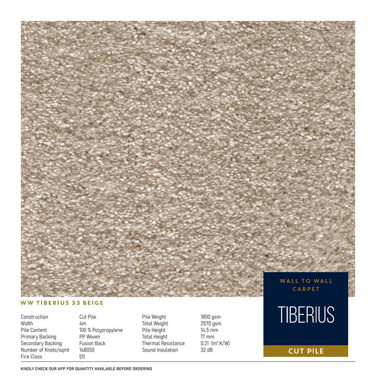 "Divine Tiberius Carpet Roll-33 Beige - Elegant Flooring"