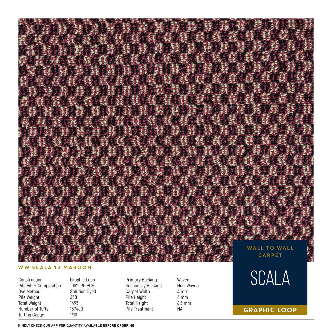 Divine Scala Carpet Roll 12' - Maroon