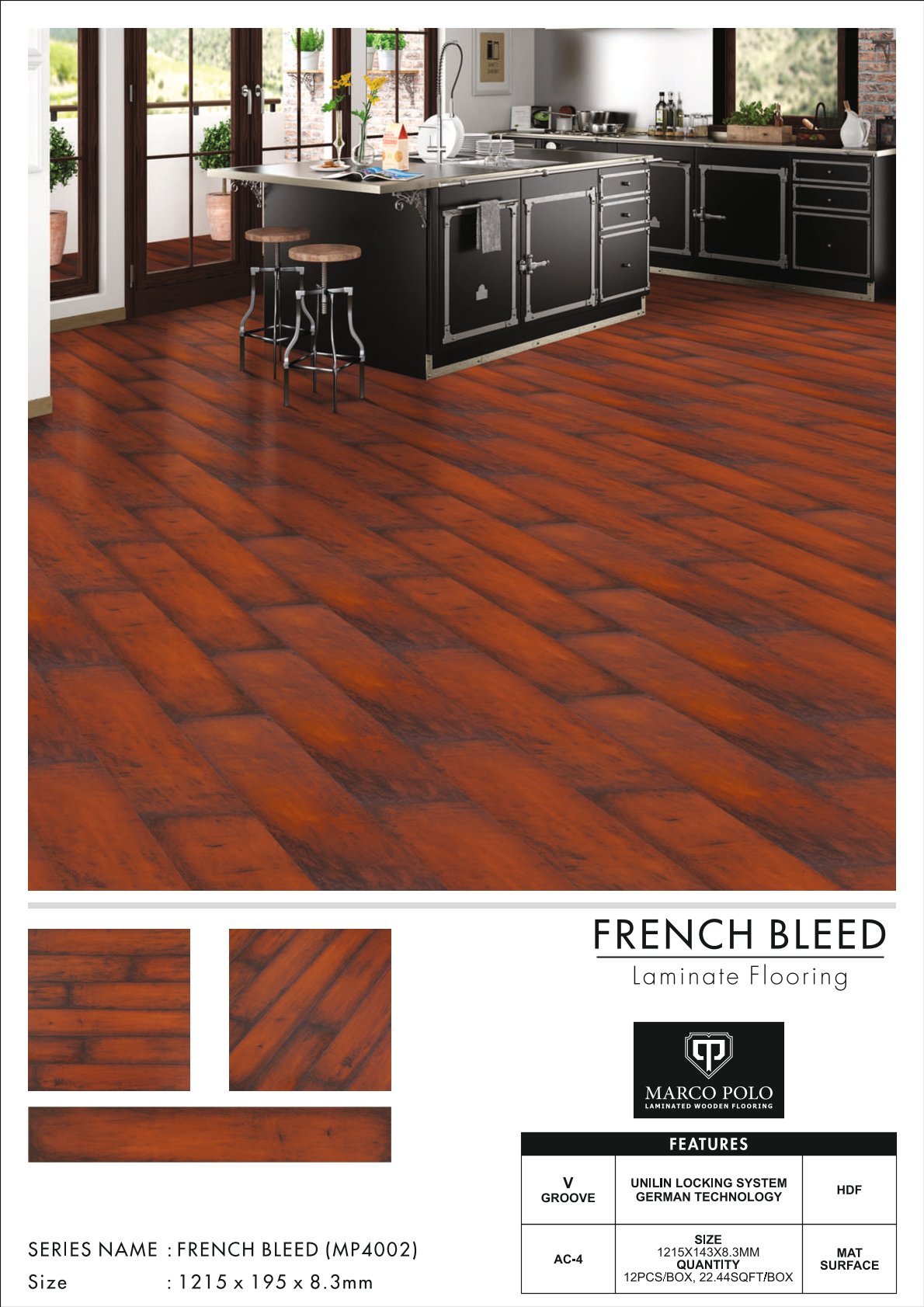 MP-4002 French Bleed Marcopolo Laminate Flooring 8.3mm