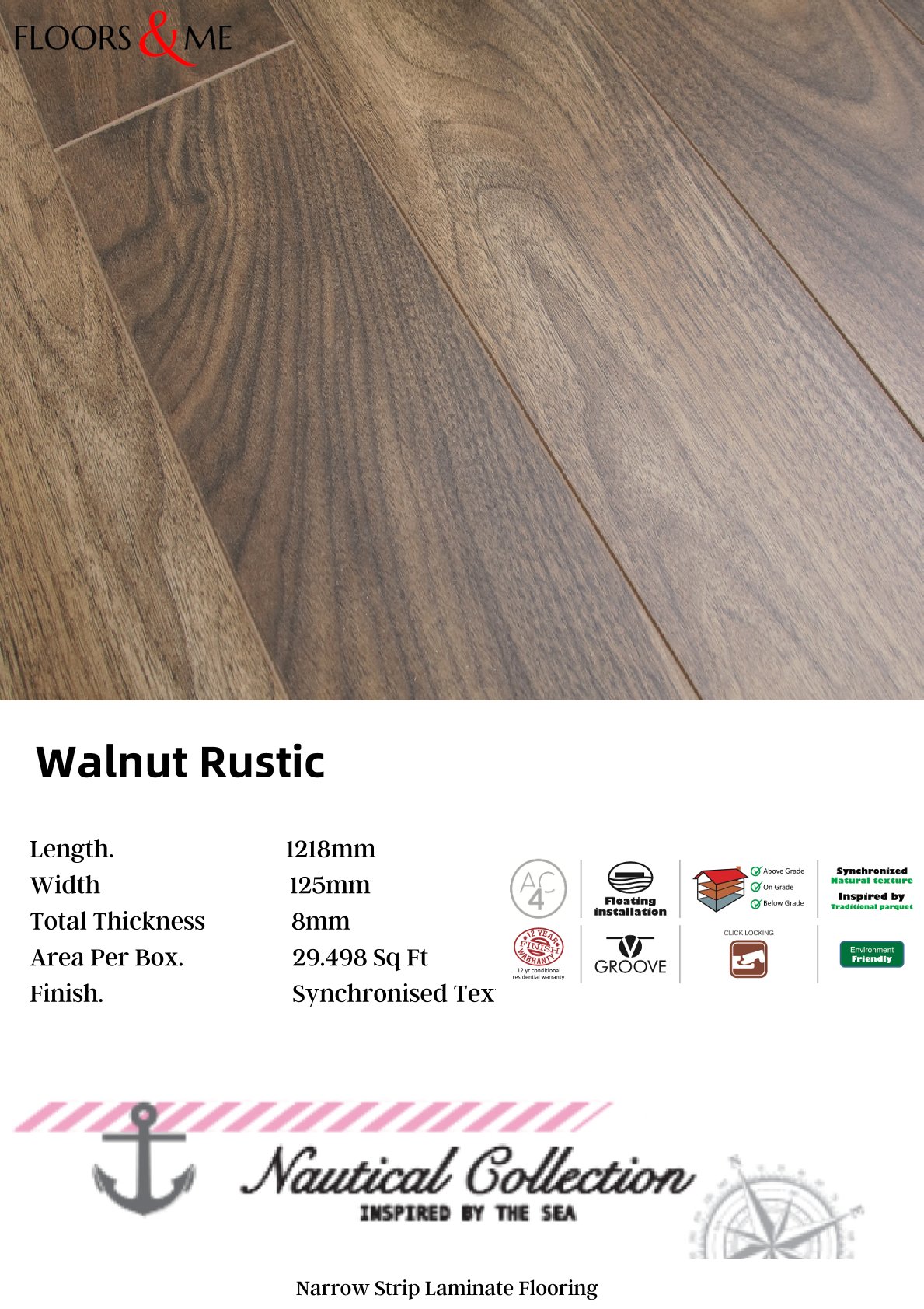 Walnut Rustic Nautical Laminate Flooring – 8mm