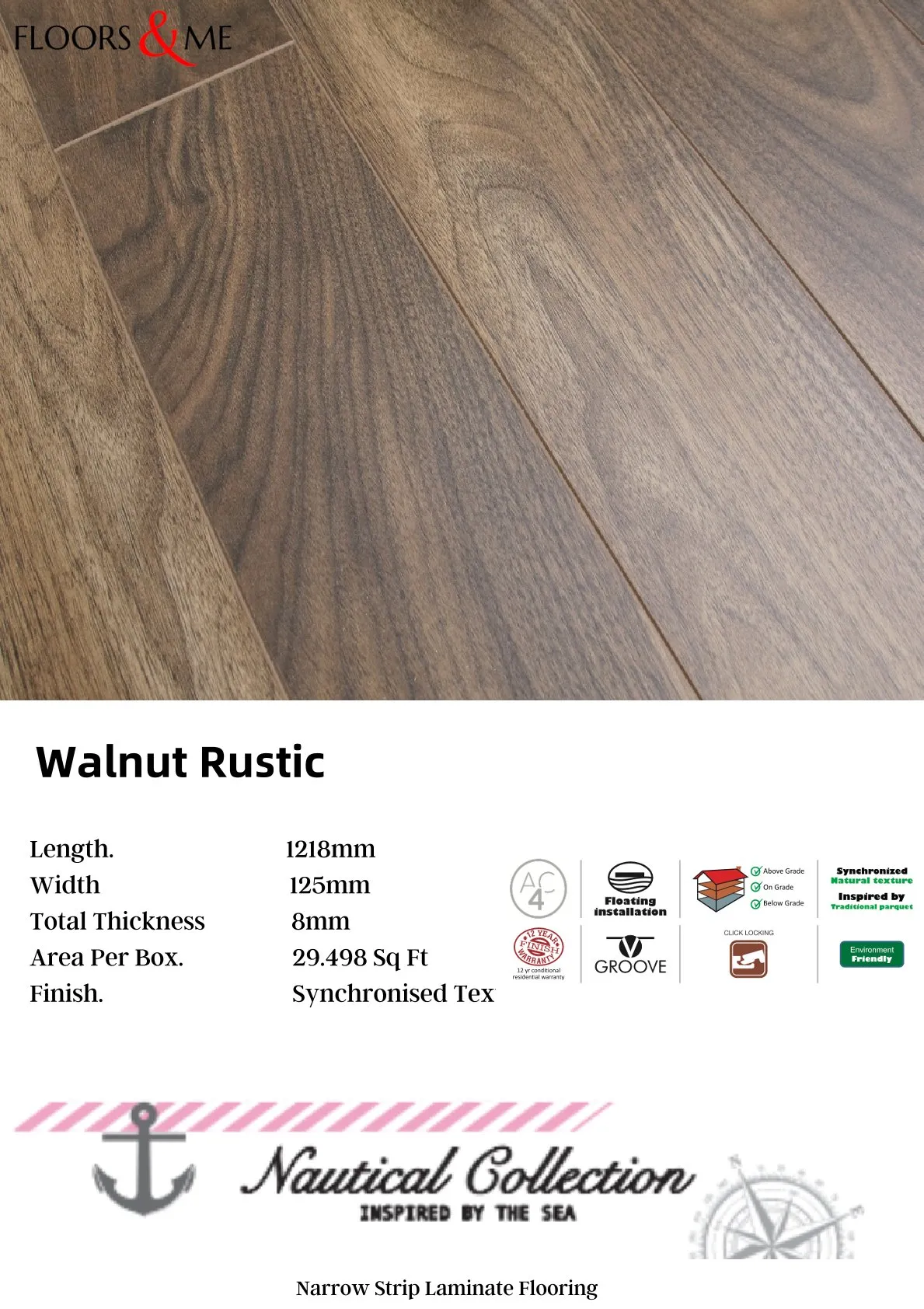 Walnut Rustic Nautical Laminate Flooring – 8mm