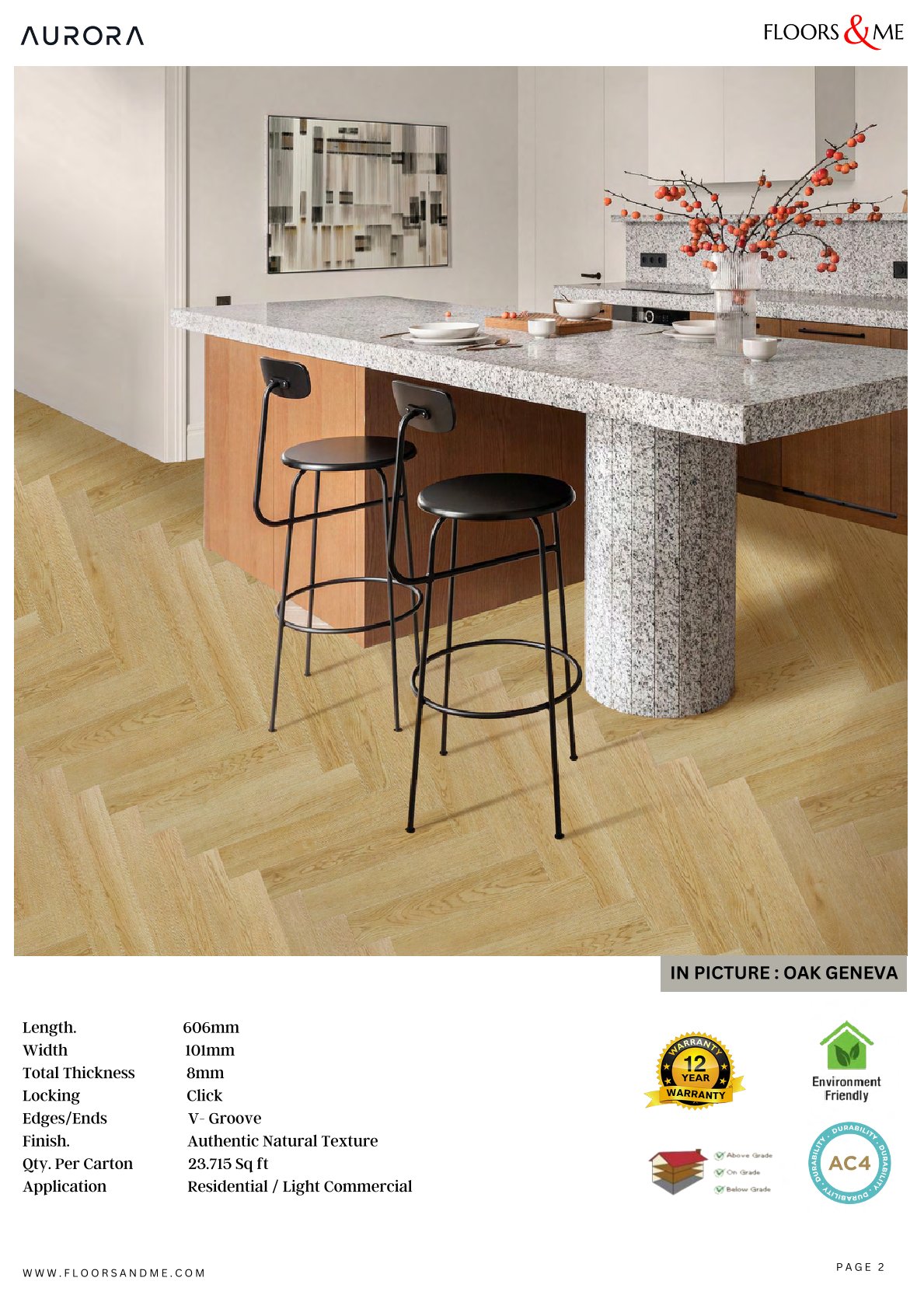 Oak Geneva Aurora Herringbone Laminate Flooring 8mm