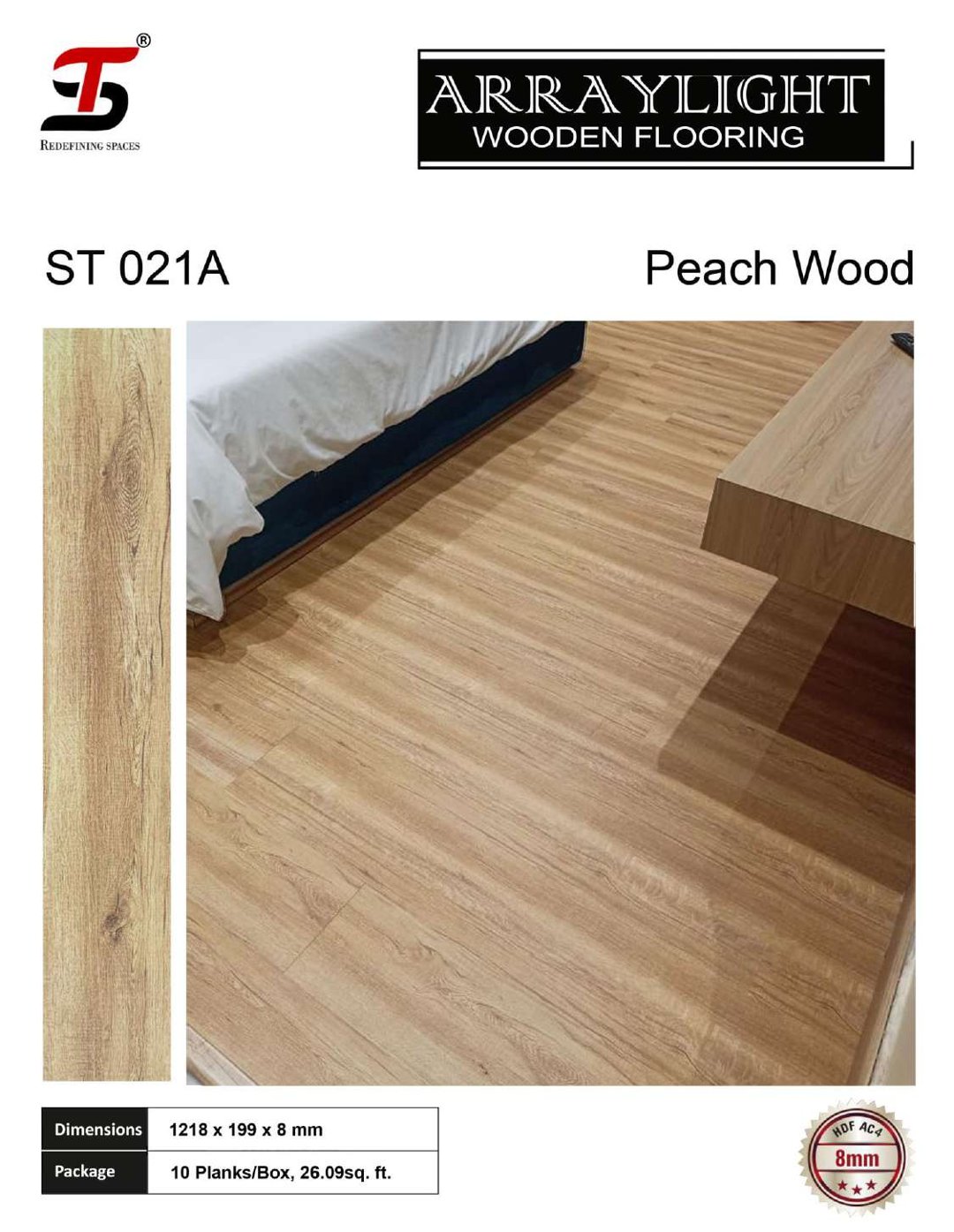 ST 021A peach wood -Arraylight 8mm Laminate Flooring – Durable & Stylish