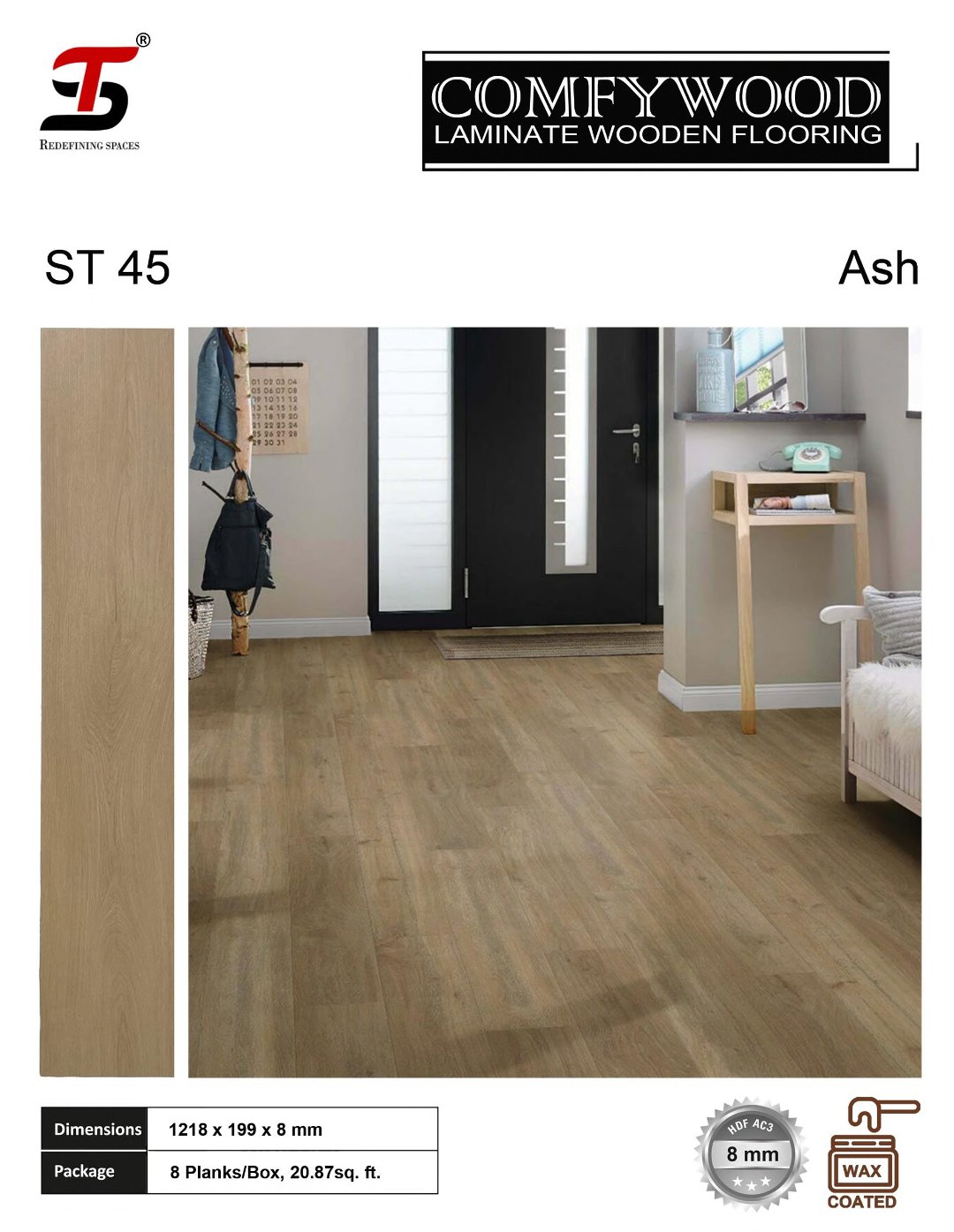 ST 45 Ash- ST Comfywood 8mm Laminate Flooring – Durable & Stylish