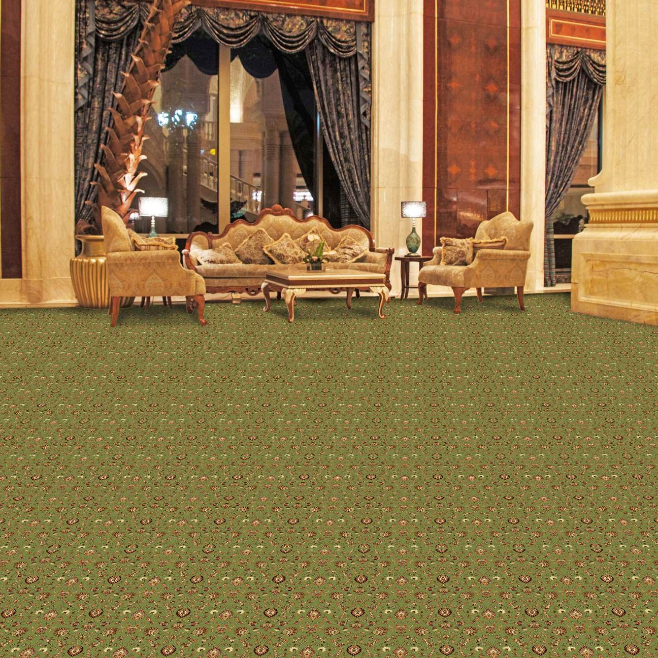 Divine Wilton Smart Kalam Carpet Roll - Olive