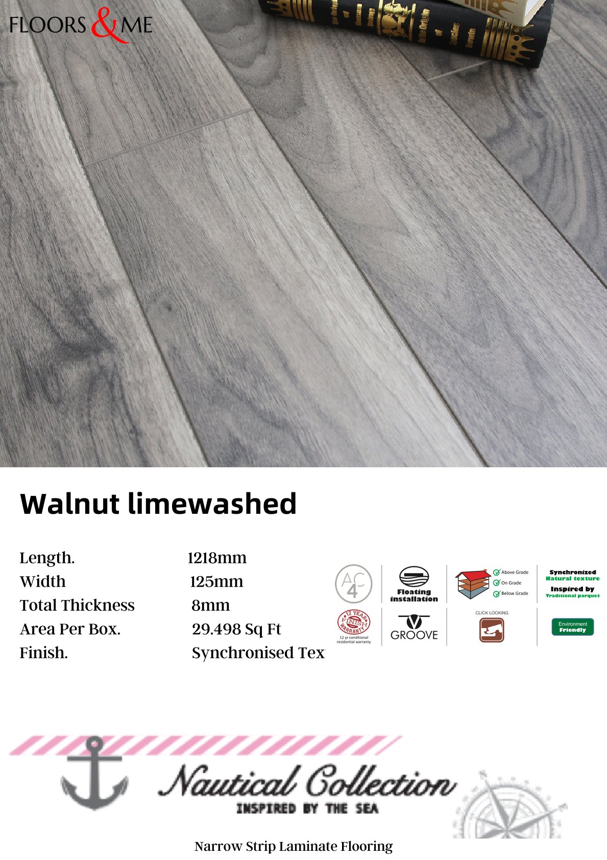 Walnut Limewashed Nautical Laminate Flooring - 8mm