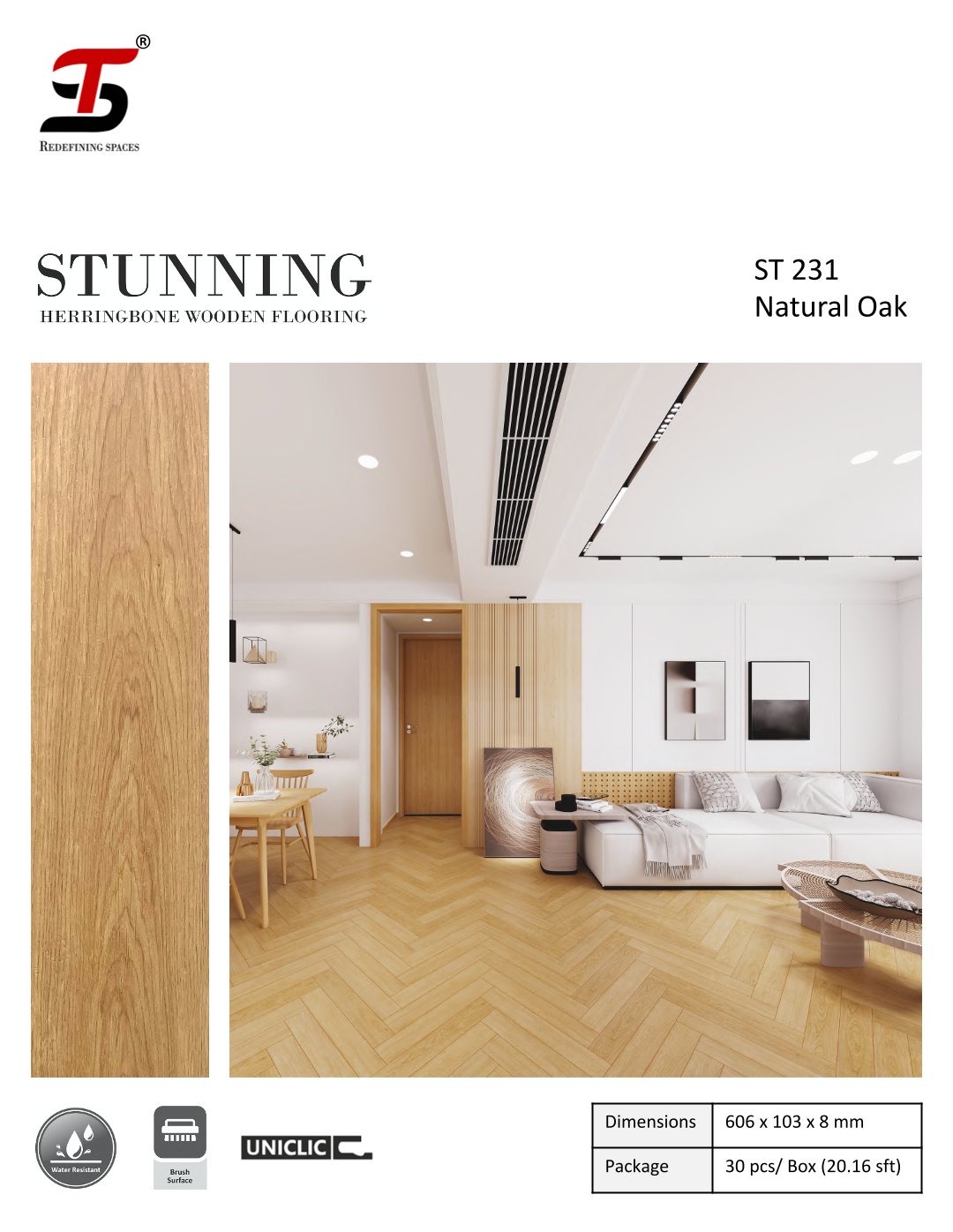 ST 231 natural oak-Stunning 8mm Herringbone Wooden Flooring