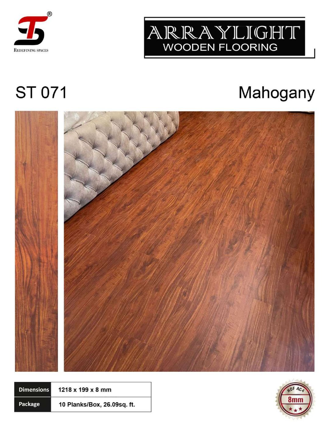 ST 071 mahogany -Arraylight 8mm Laminate Flooring – Durable & Stylish