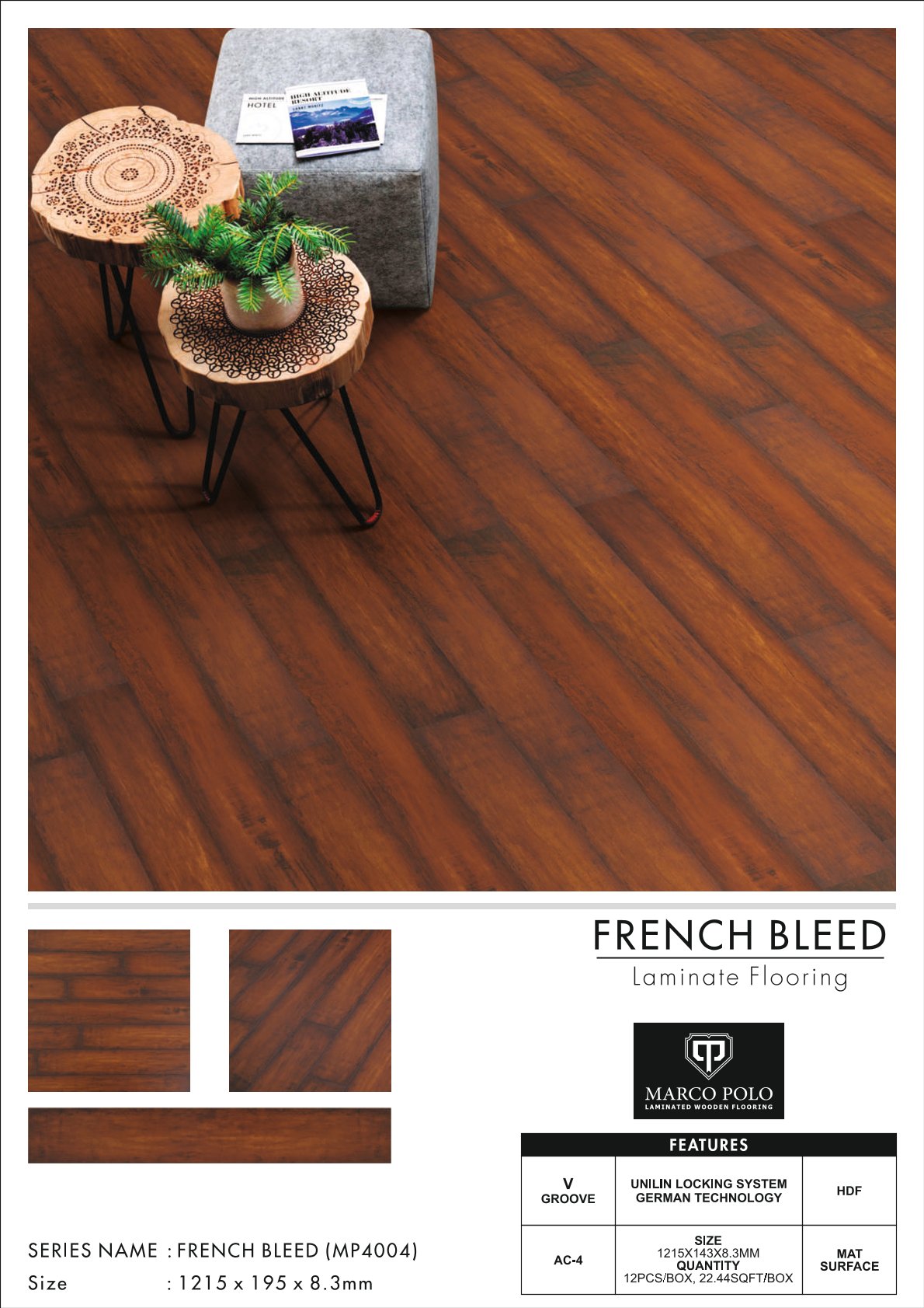 MP-4004 French Bleed Marcopolo Laminate Flooring 8.3mm